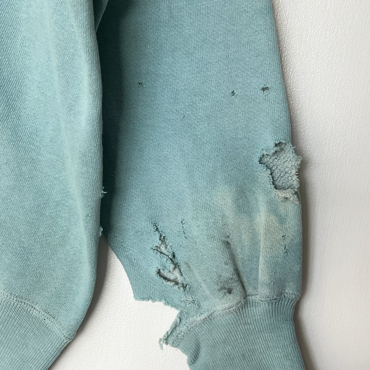 1960s Faded & Distressed Dusty Tiffany Blue Sweatshirt