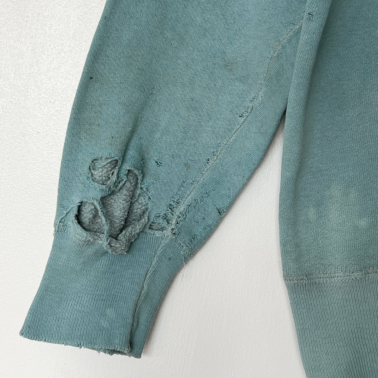1960s Faded & Distressed Dusty Tiffany Blue Sweatshirt