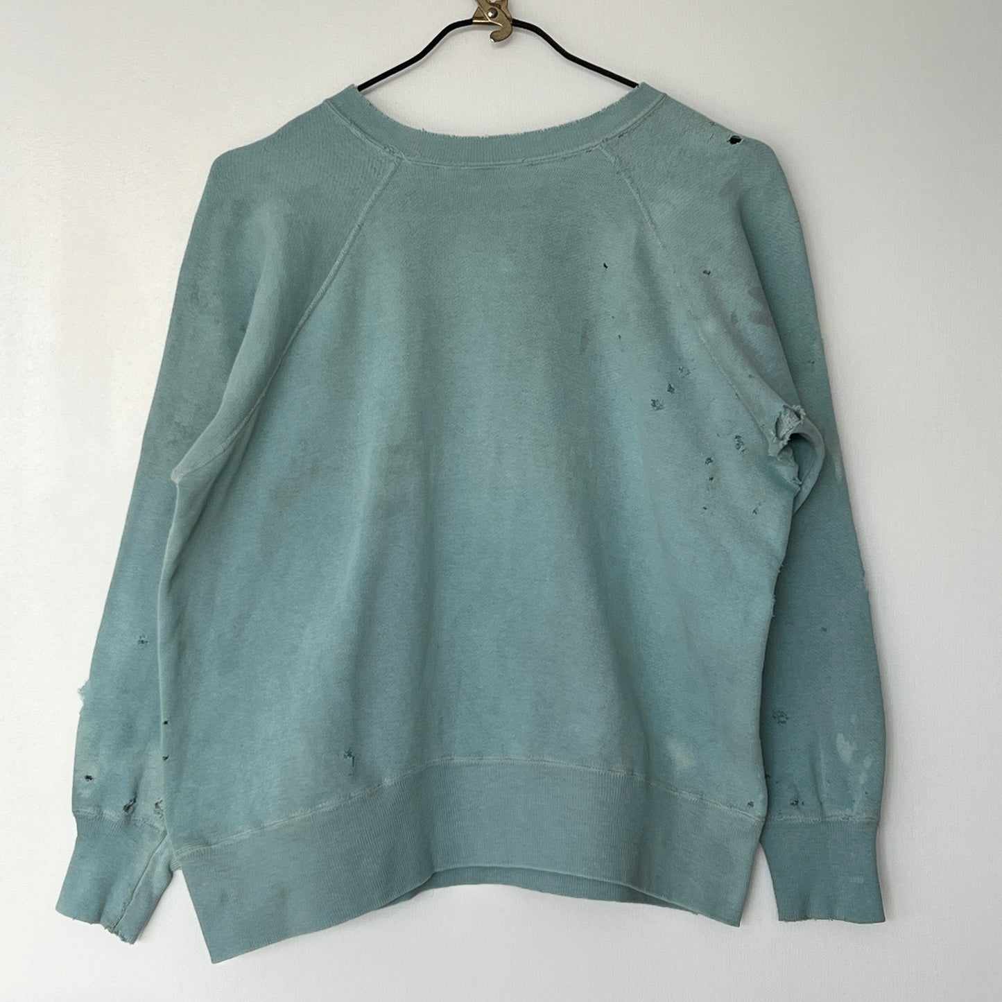 1960s Faded & Distressed Dusty Tiffany Blue Sweatshirt