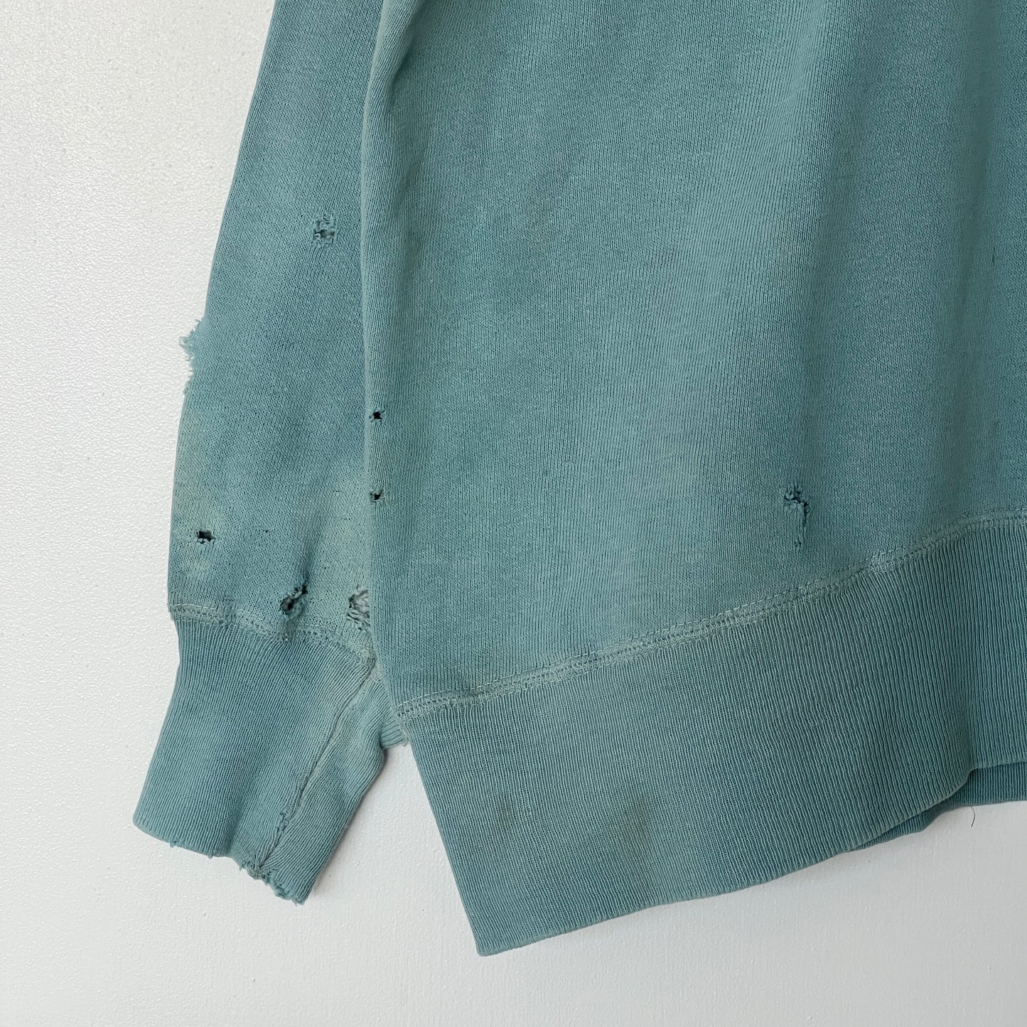 1960s Faded & Distressed Dusty Tiffany Blue Sweatshirt