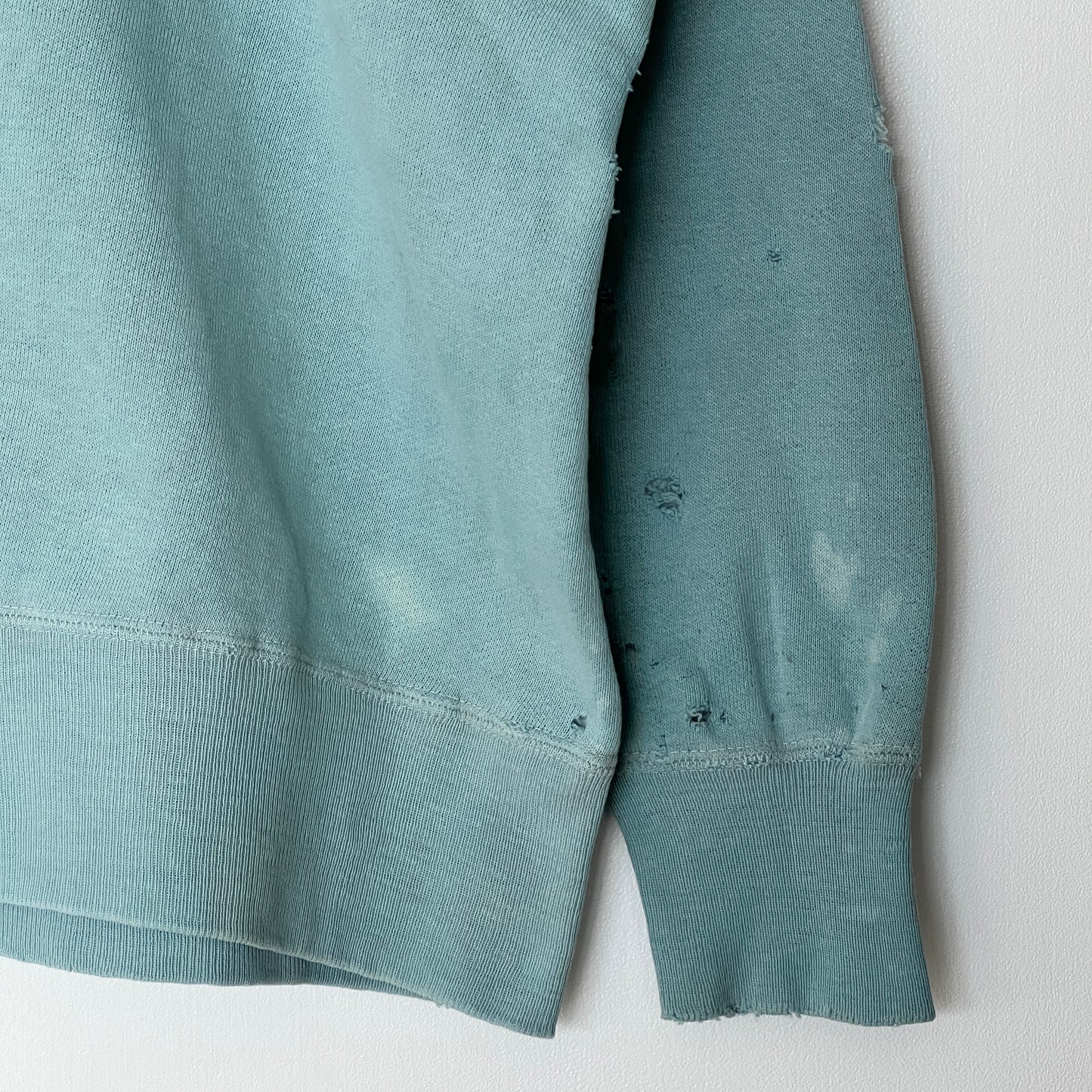1960s Faded & Distressed Dusty Tiffany Blue Sweatshirt