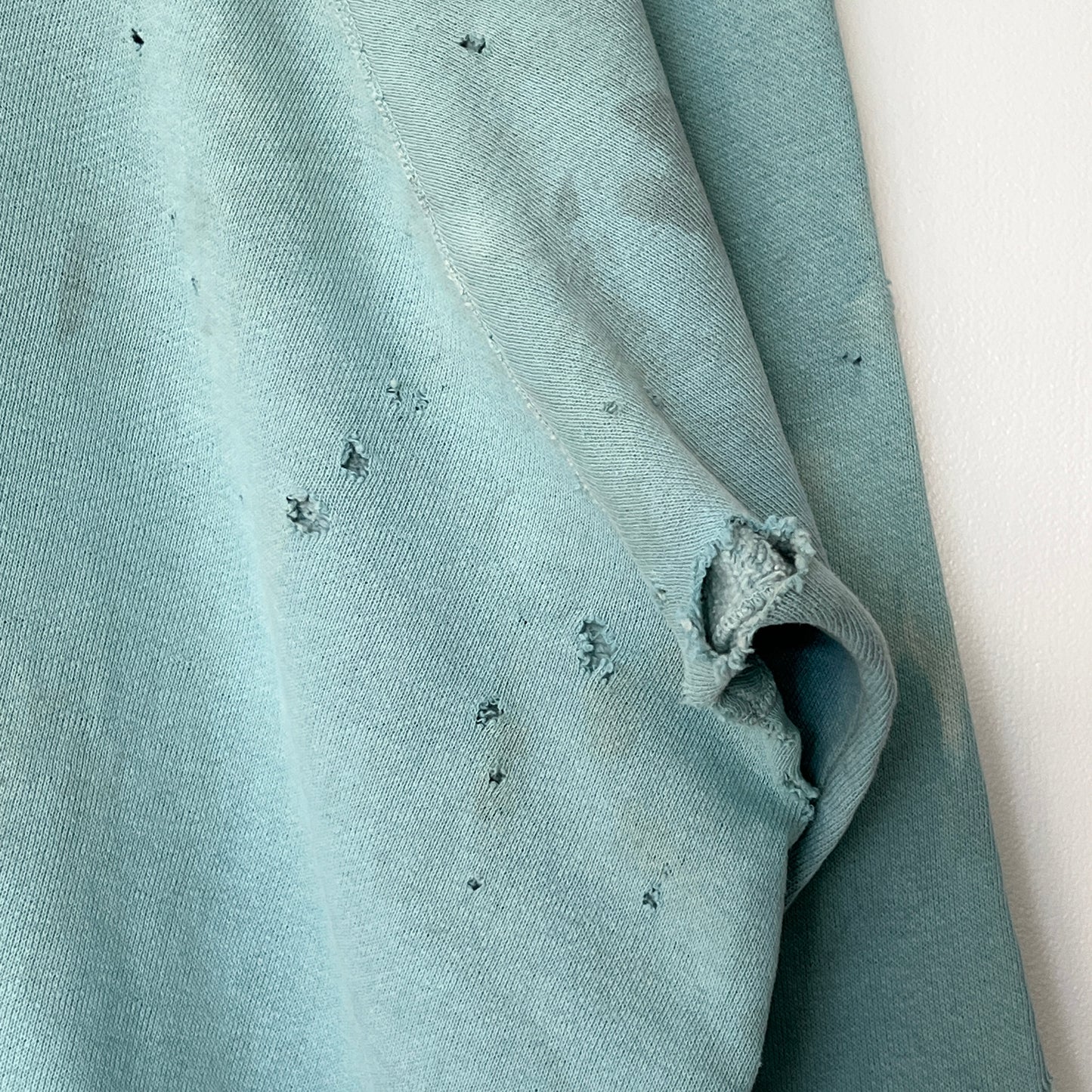1960s Faded & Distressed Dusty Tiffany Blue Sweatshirt