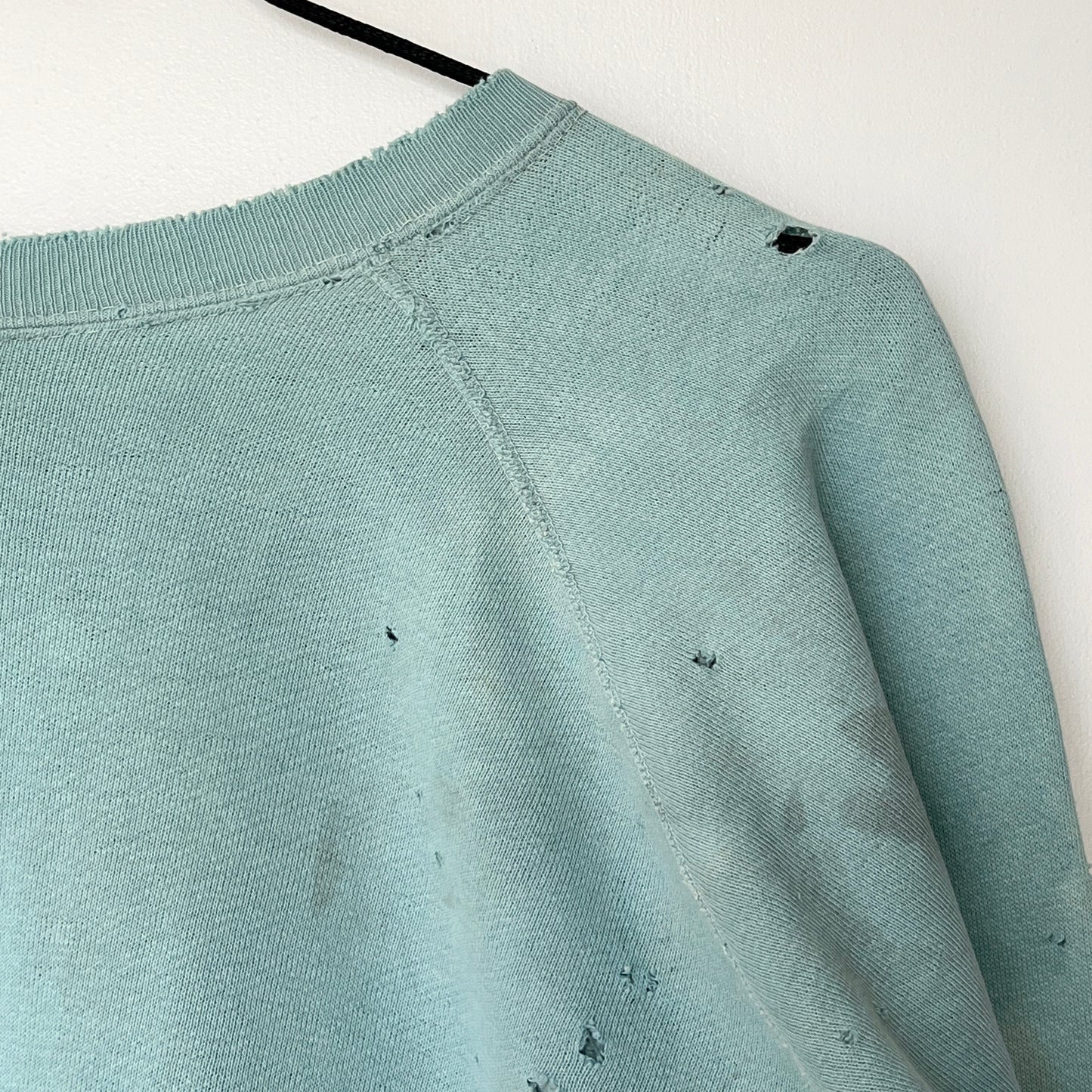1960s Faded & Distressed Dusty Tiffany Blue Sweatshirt