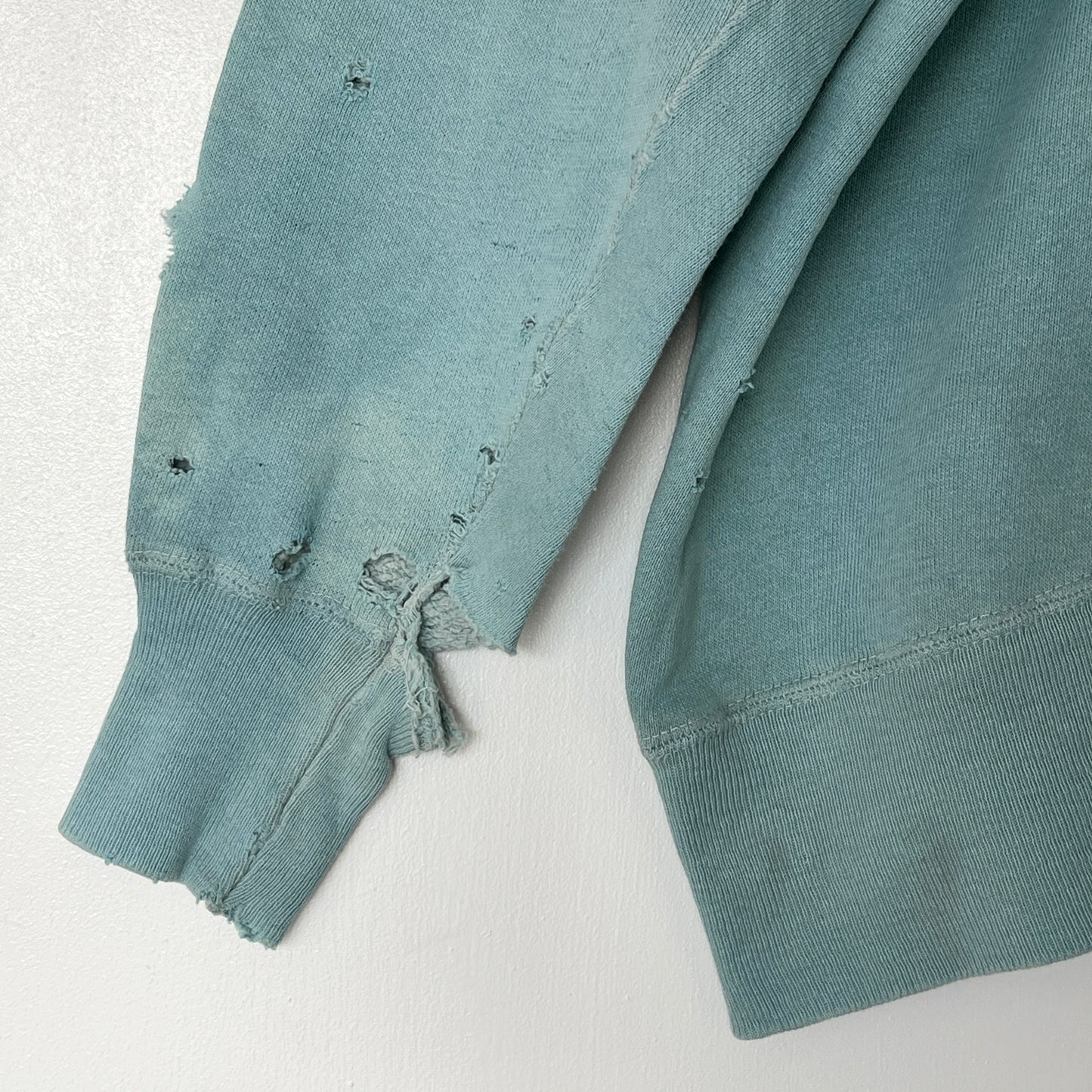 1960s Faded & Distressed Dusty Tiffany Blue Sweatshirt