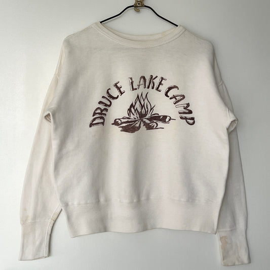 1951s ~ 1961s Champion White Sweatshirt with Druce Lake Camp Print