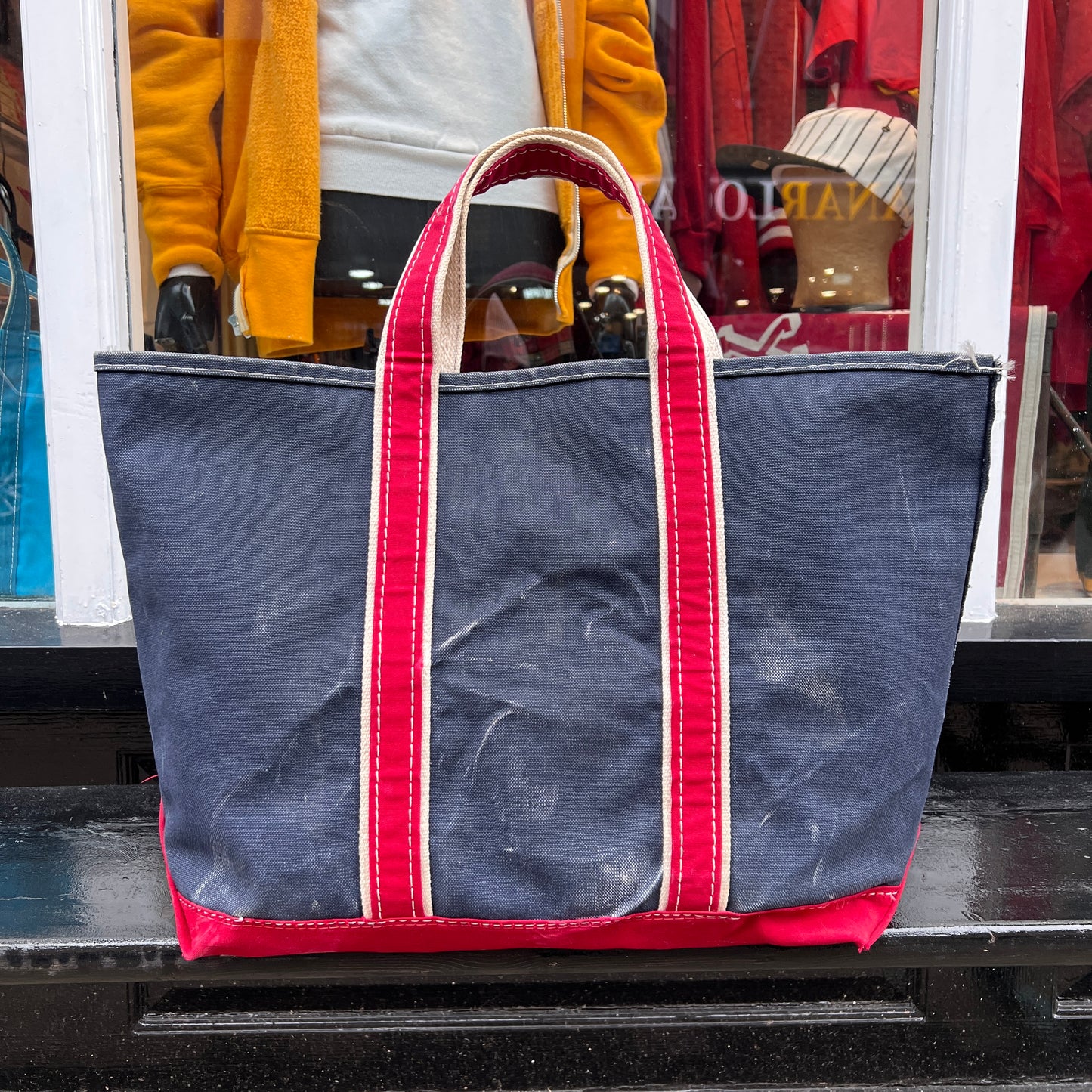 1980s L.L.Bean Two Tone Blue and Red Large Boat and Tote Bag