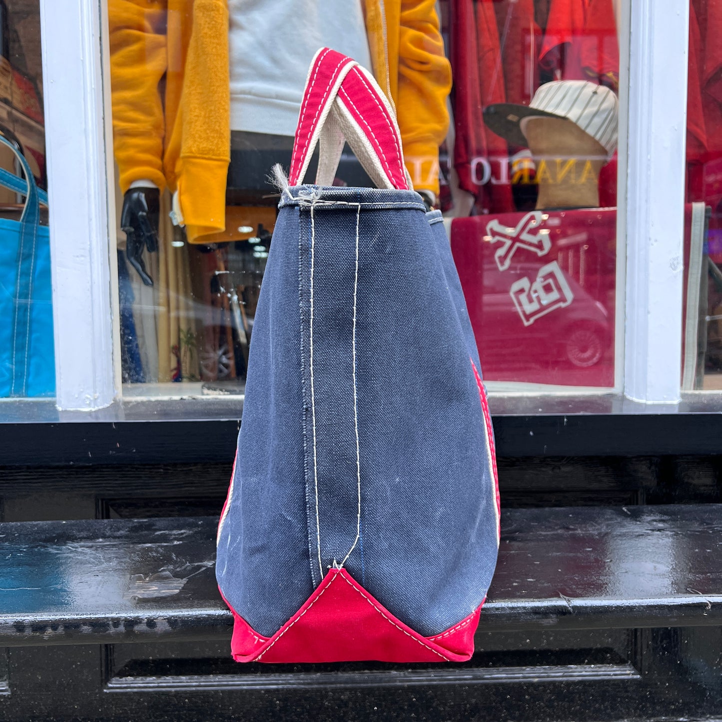 1980s L.L.Bean Two Tone Blue and Red Large Boat and Tote Bag