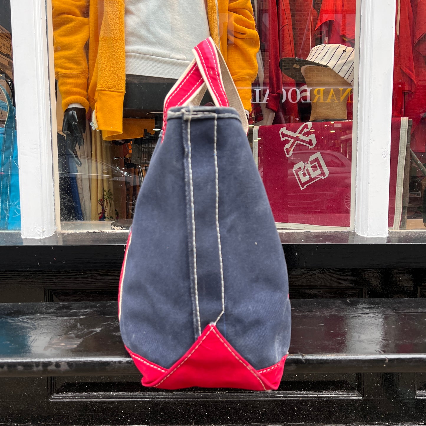 1980s L.L.Bean Two Tone Blue and Red Large Boat and Tote Bag