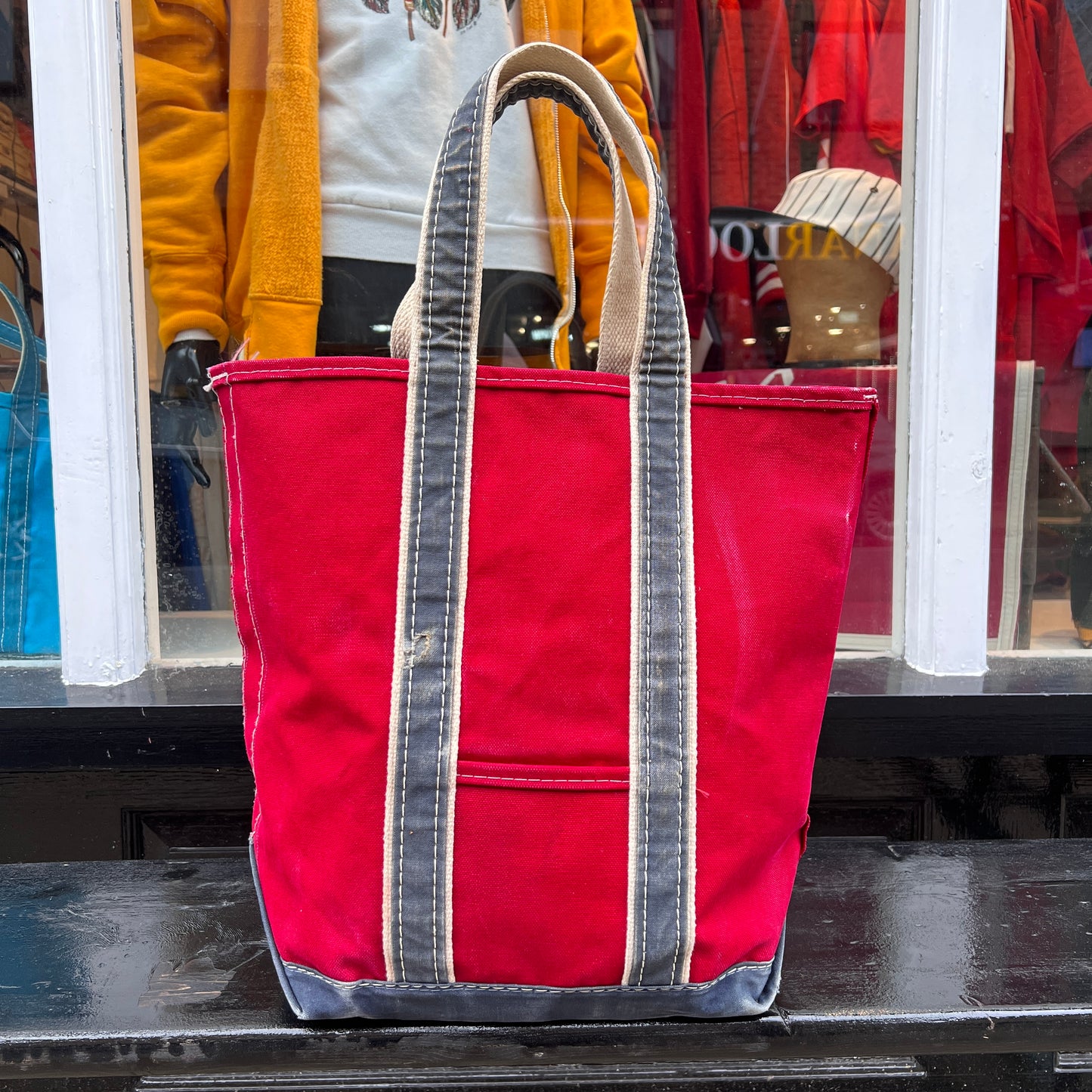 1980s L.L.Bean Two Tone Red and Blue Medium Boat and Tote Bag