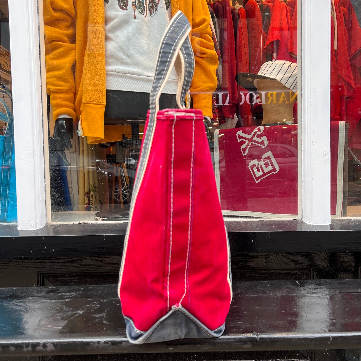 1980s L.L.Bean Two Tone Red and Blue Medium Boat and Tote Bag