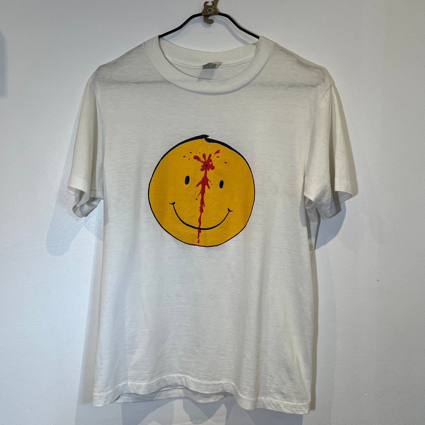 1980s White T-Shirt with Smiley Face Print