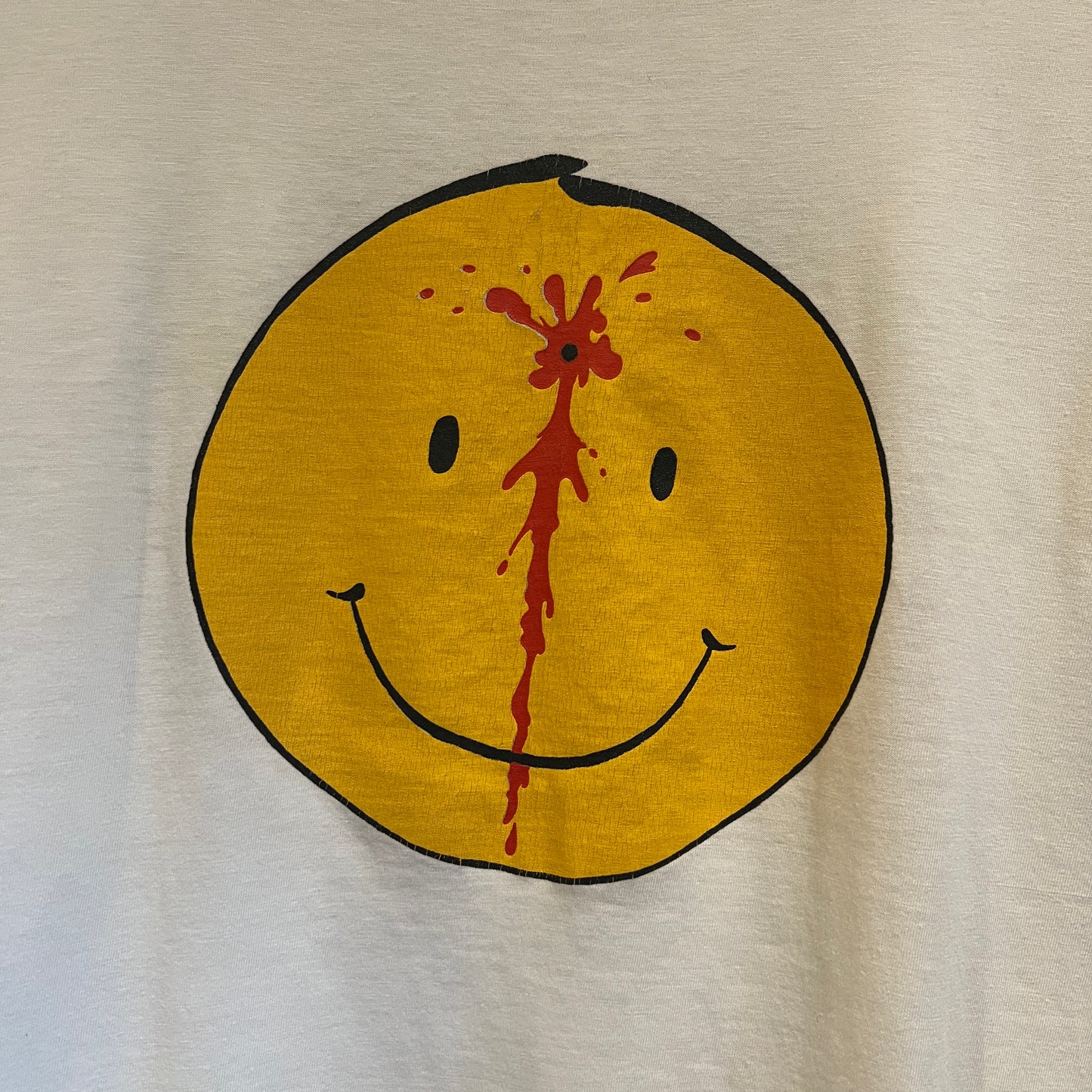 1980s White T-Shirt with Smiley Face Print