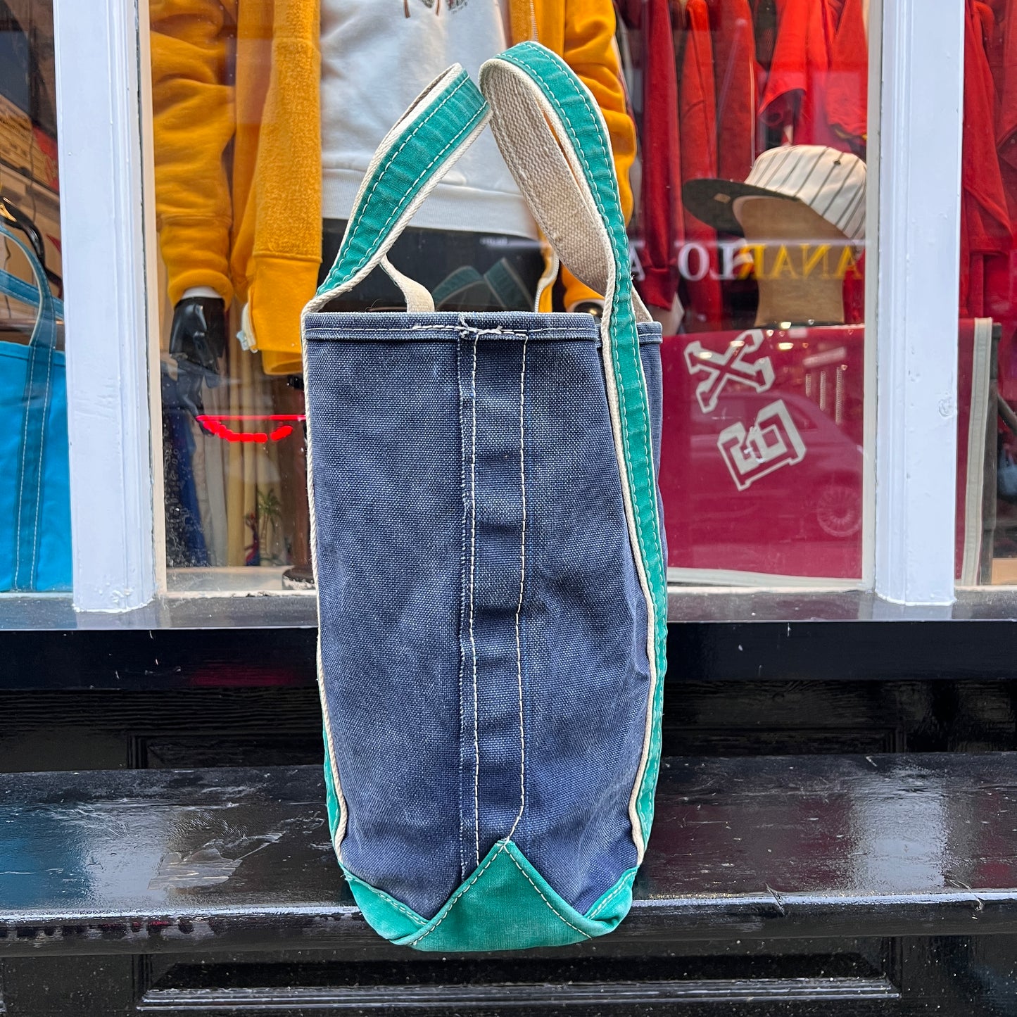 1980s L.L.Bean Two Tone Blue and Green Medium Boat and Tote Bag