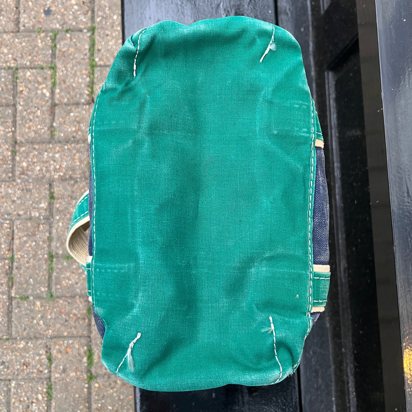 1980s L.L.Bean Two Tone Blue and Green Medium Boat and Tote Bag