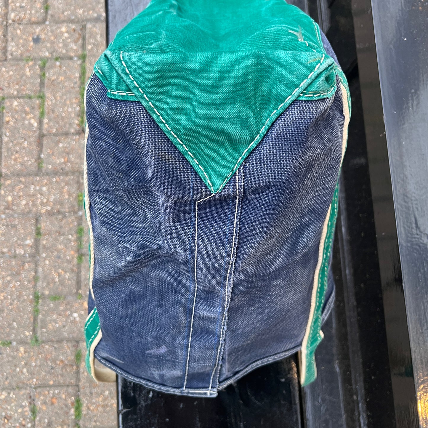 1980s L.L.Bean Two Tone Blue and Green Medium Boat and Tote Bag