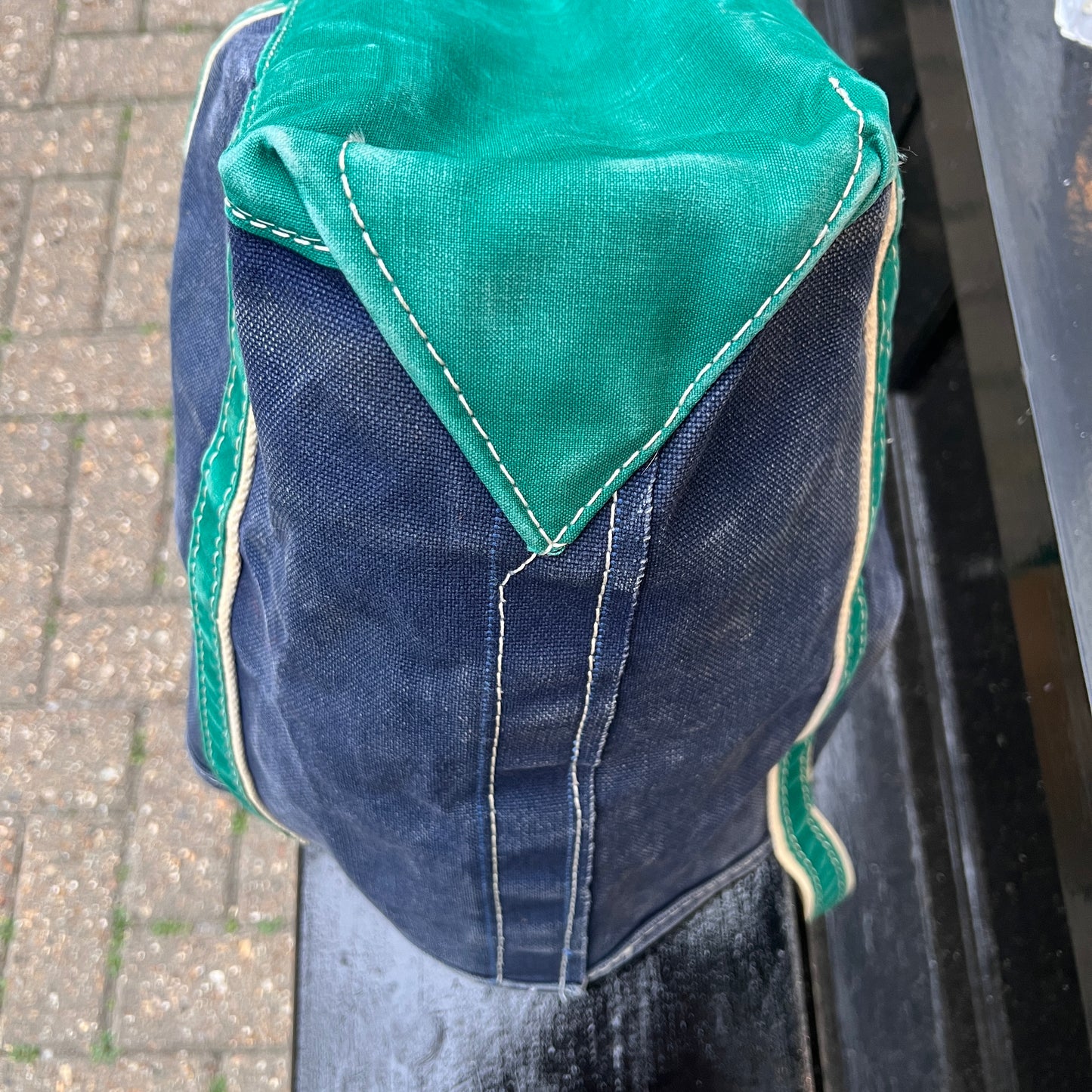 1980s L.L.Bean Two Tone Blue and Green Medium Boat and Tote Bag