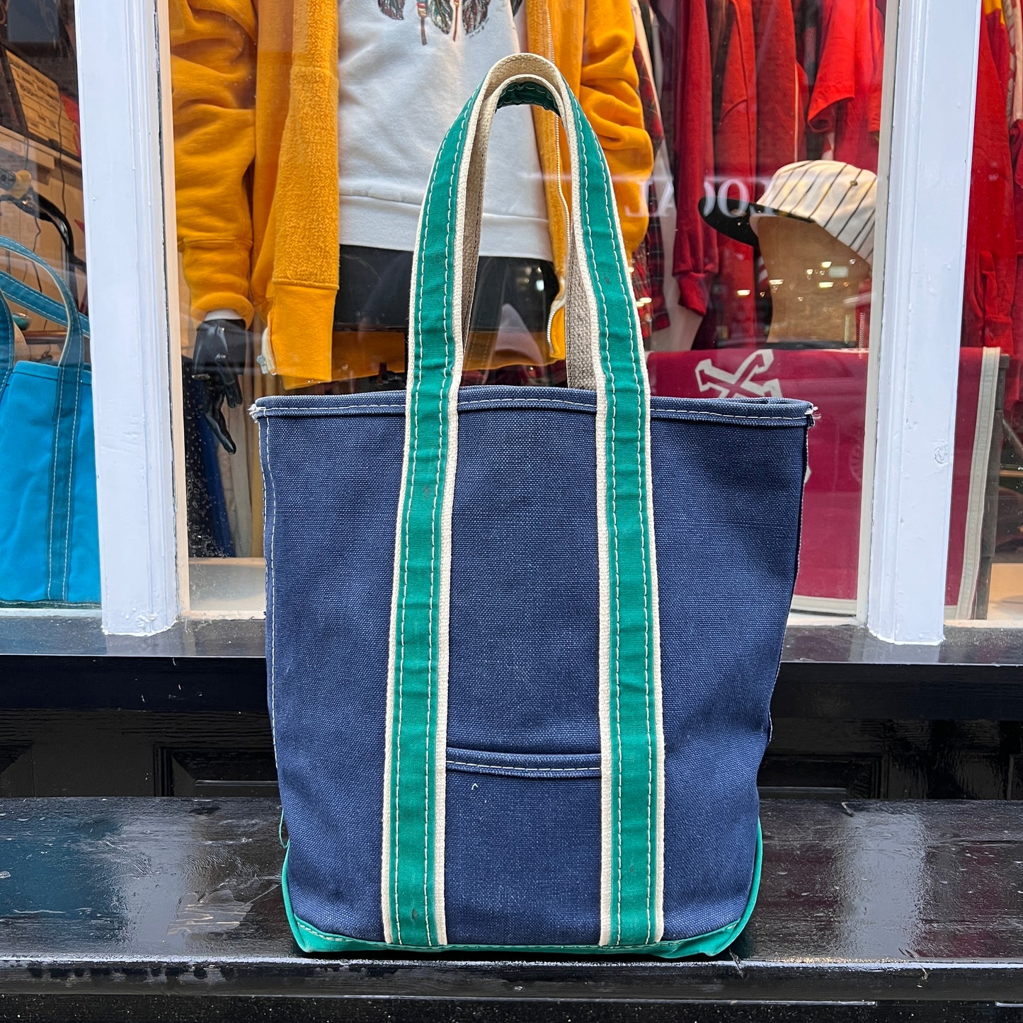 1980s L.L.Bean Two Tone Blue and Green Medium Boat and Tote Bag