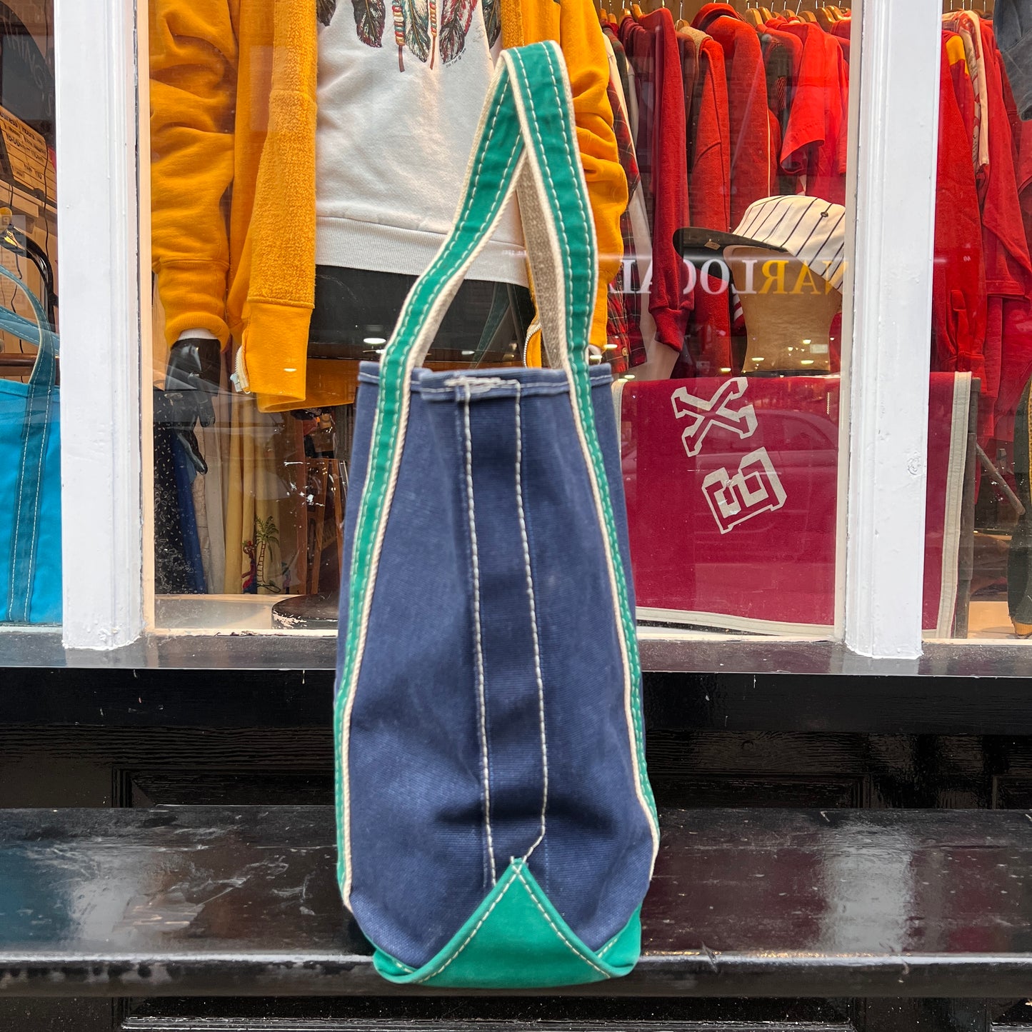 1980s L.L.Bean Two Tone Blue and Green Medium Boat and Tote Bag