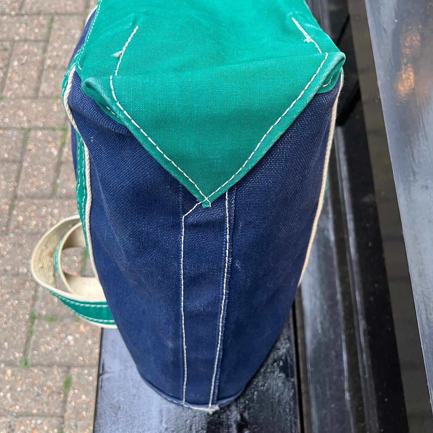 1980s L.L.Bean Two Tone Blue and Green Medium Boat and Tote Bag