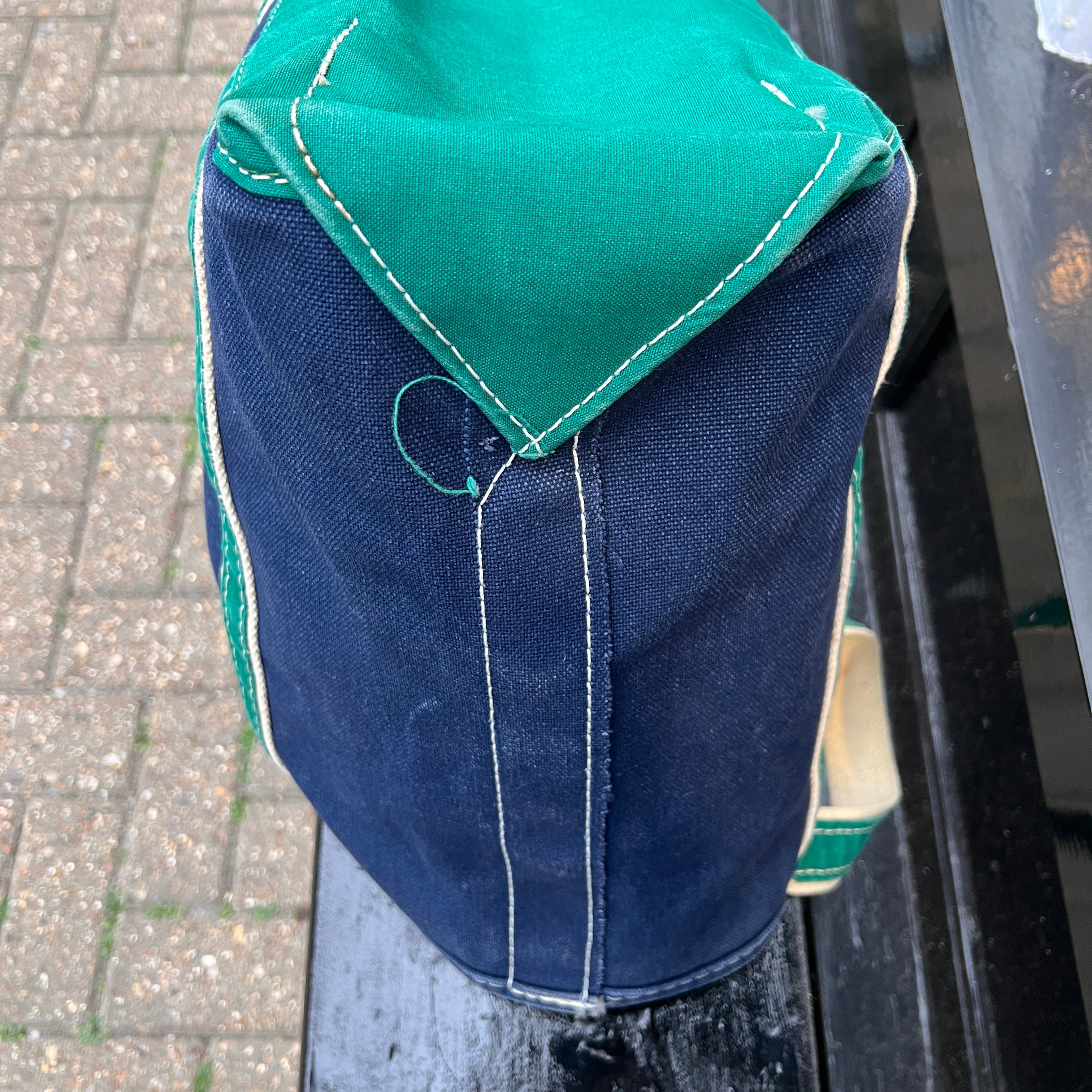 1980s L.L.Bean Two Tone Blue and Green Medium Boat and Tote Bag