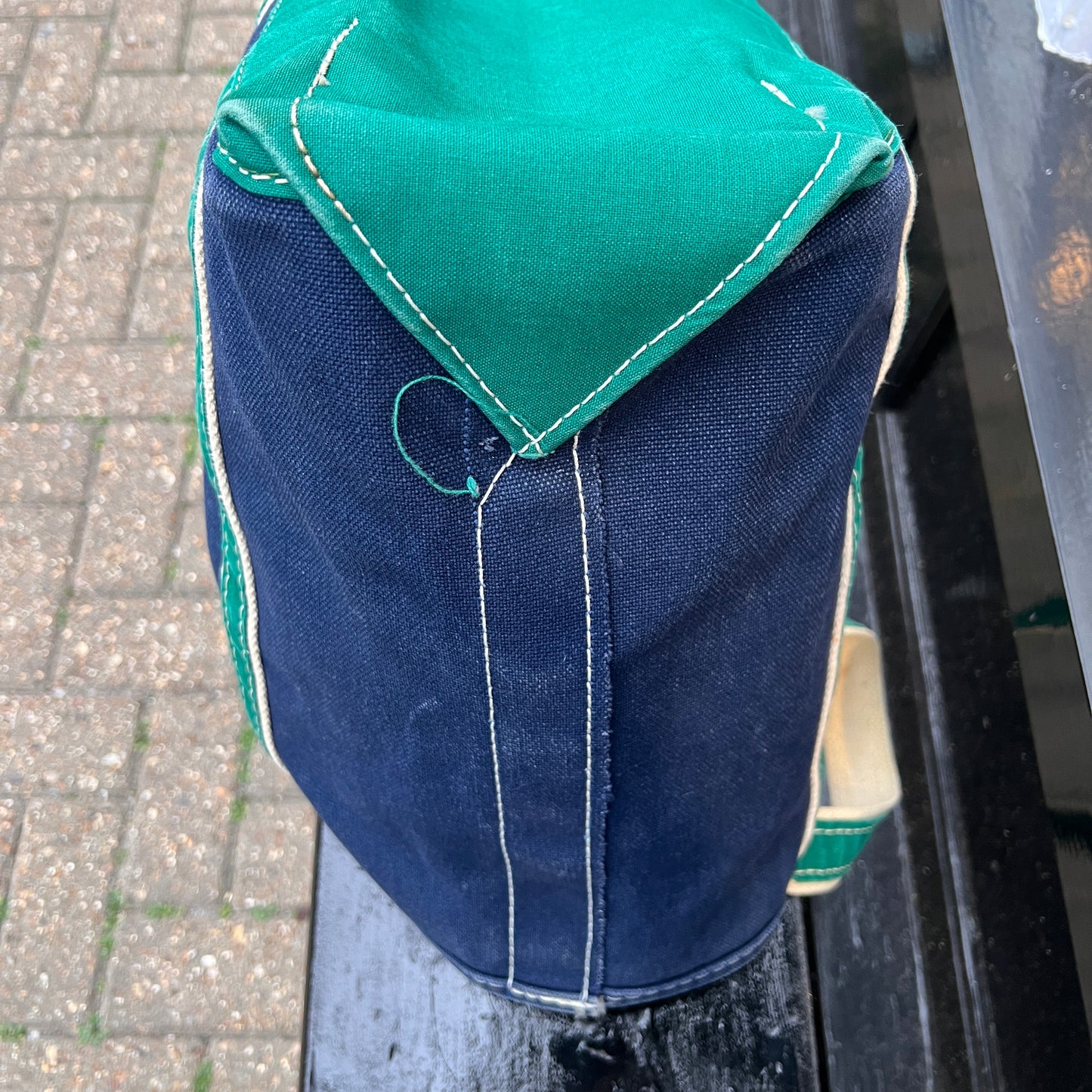 1980s L.L.Bean Two Tone Blue and Green Medium Boat and Tote Bag