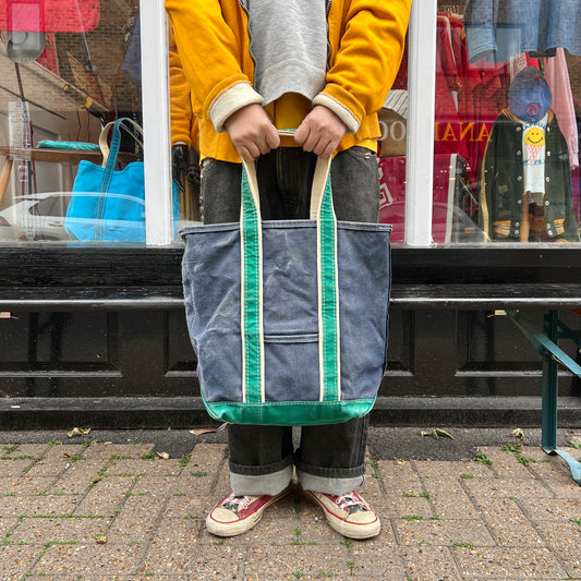1980s L.L.Bean Two Tone Blue and Green Medium Boat and Tote Bag