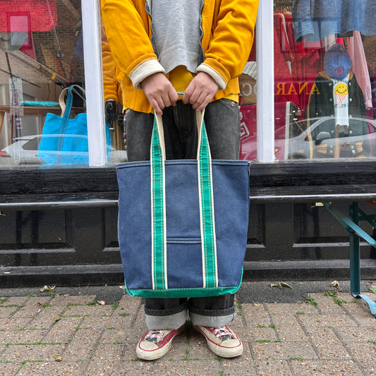 1980s L.L.Bean Two Tone Blue and Green Medium Boat and Tote Bag
