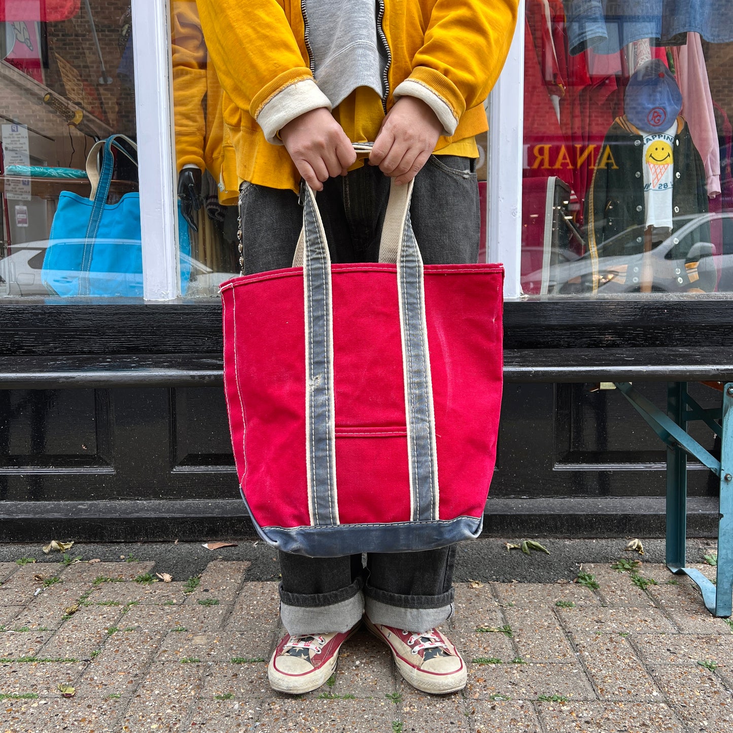 1980s L.L.Bean Two Tone Red and Blue Medium Boat and Tote Bag