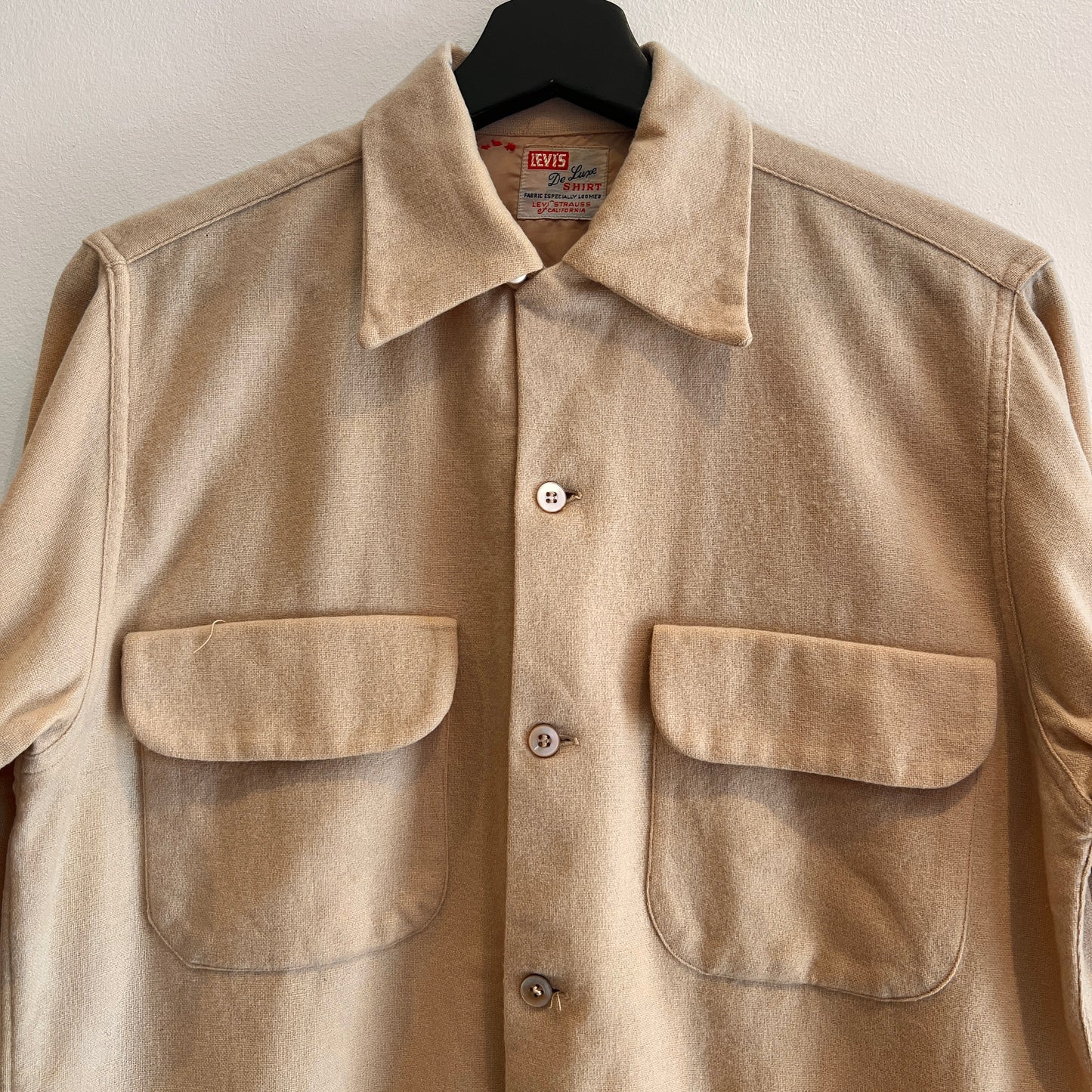 1950s Levi's De Luxe Plain Flannel Sand Beige Shirt