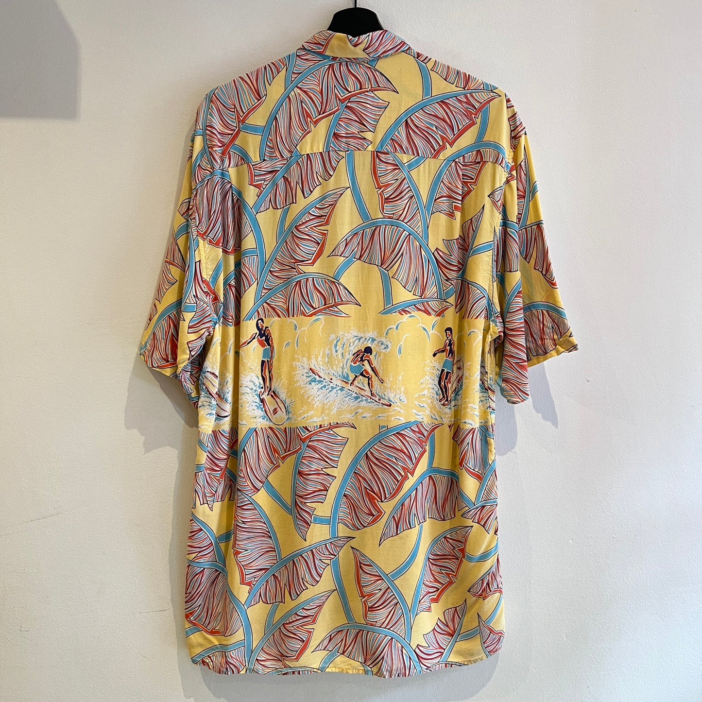 1980s Reyn Spooner Hawaiian Shirt with Tropical Surfer Surfing Print