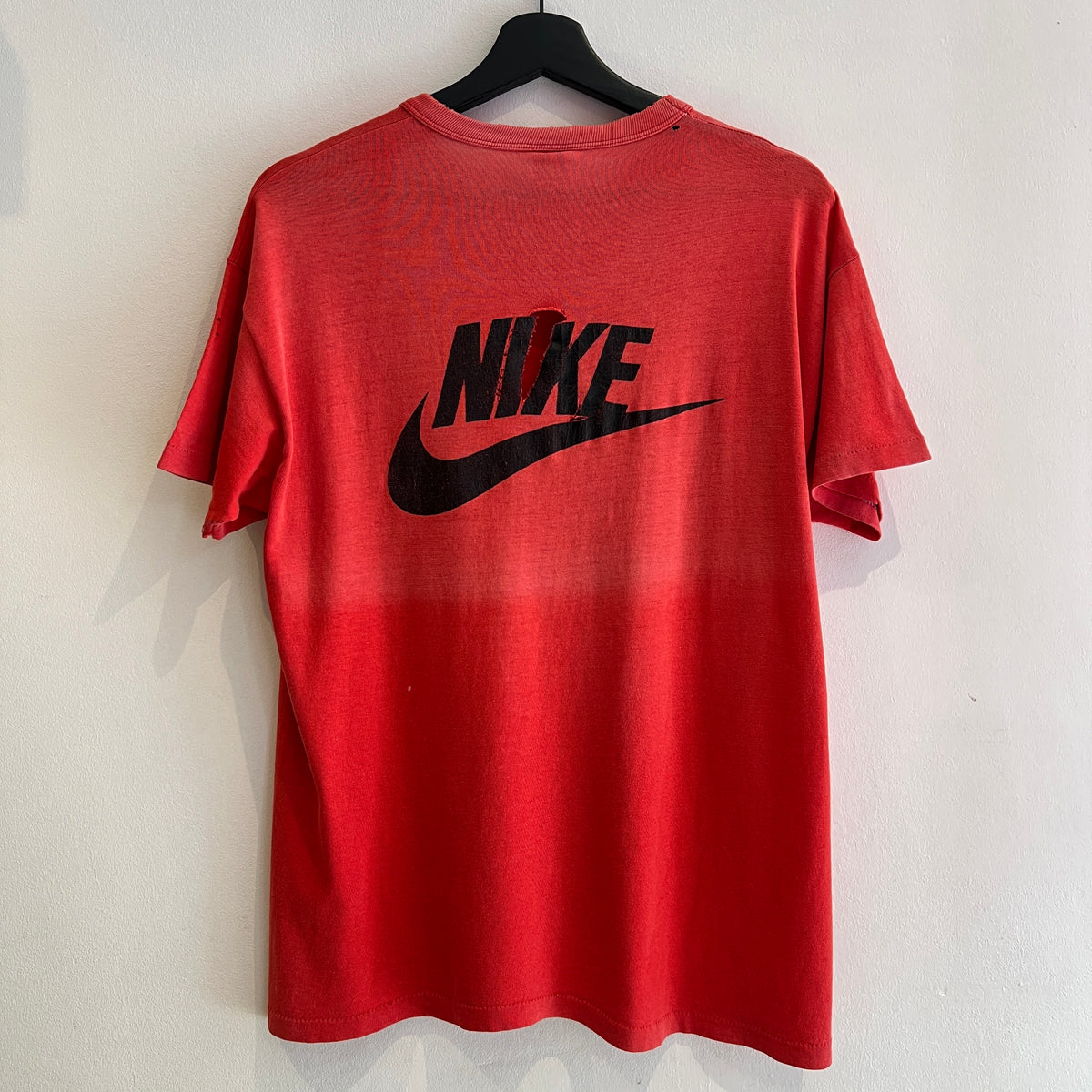 1980s Russell Athletic Faded Red T-Shirt with Nike Sneaker and Logo Print