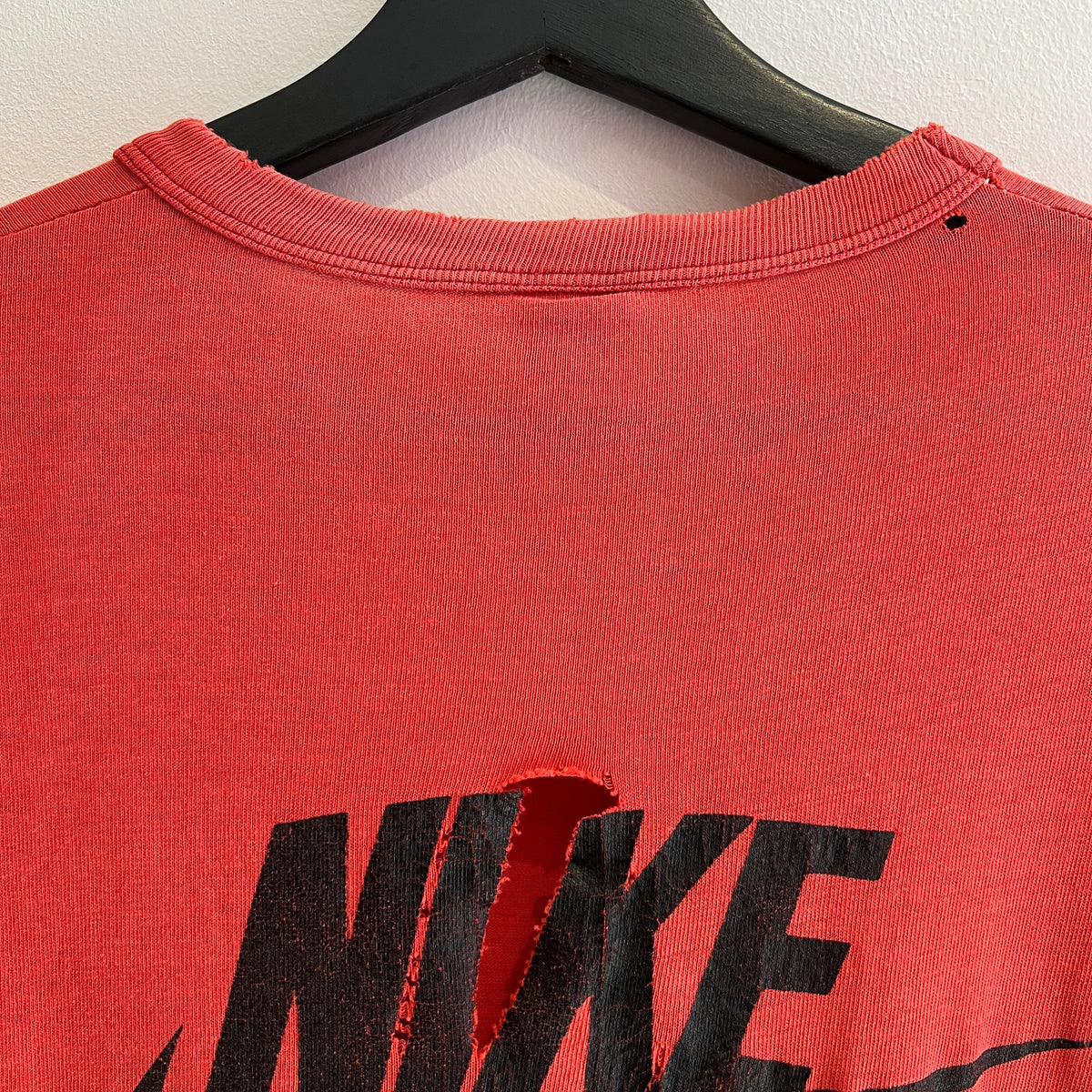 1980s Russell Athletic Faded Red T-Shirt with Nike Sneaker and Logo Print