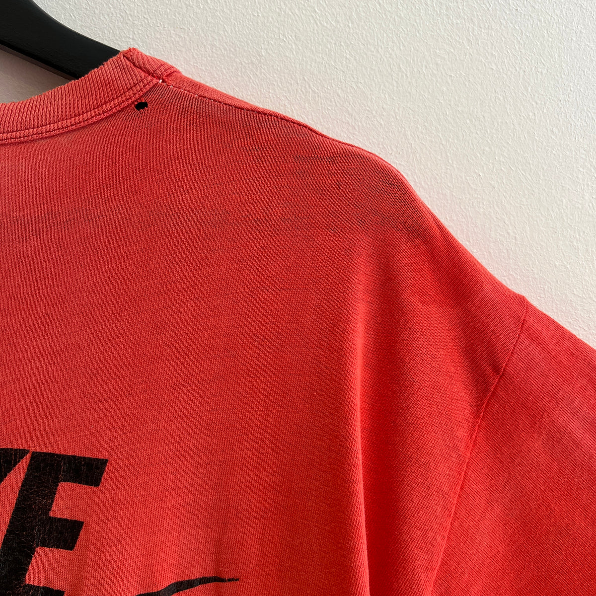 1980s Russell Athletic Faded Red T-Shirt with Nike Sneaker and Logo Print