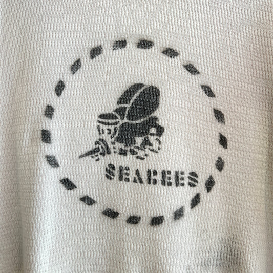 1980s Hanes Waffle-knit Thermal Top with "Fighting Bee" Logo Stencil Print of the U.S. Navy Seabees (Naval Construction Battalions)