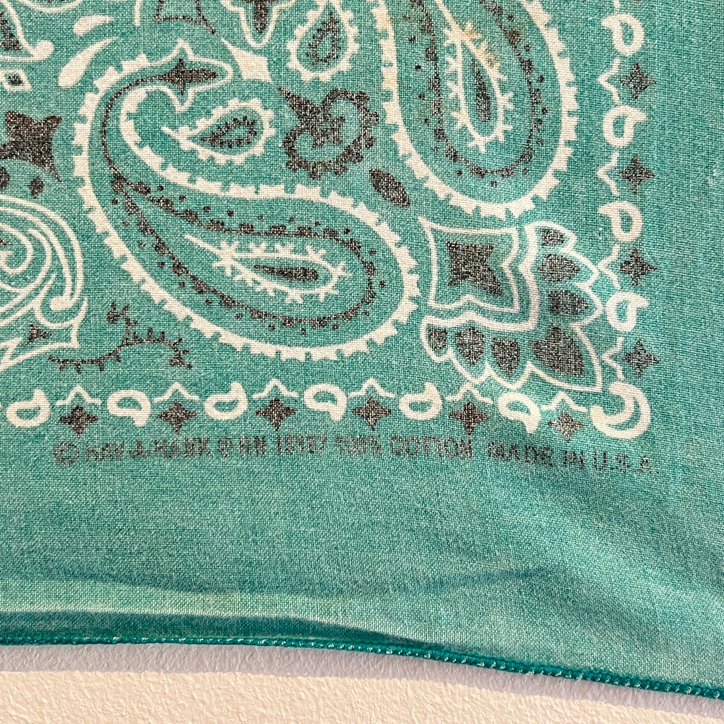 HAV-A-HANK Faded Turquoise Color Bandana with Paisley Pattern Print