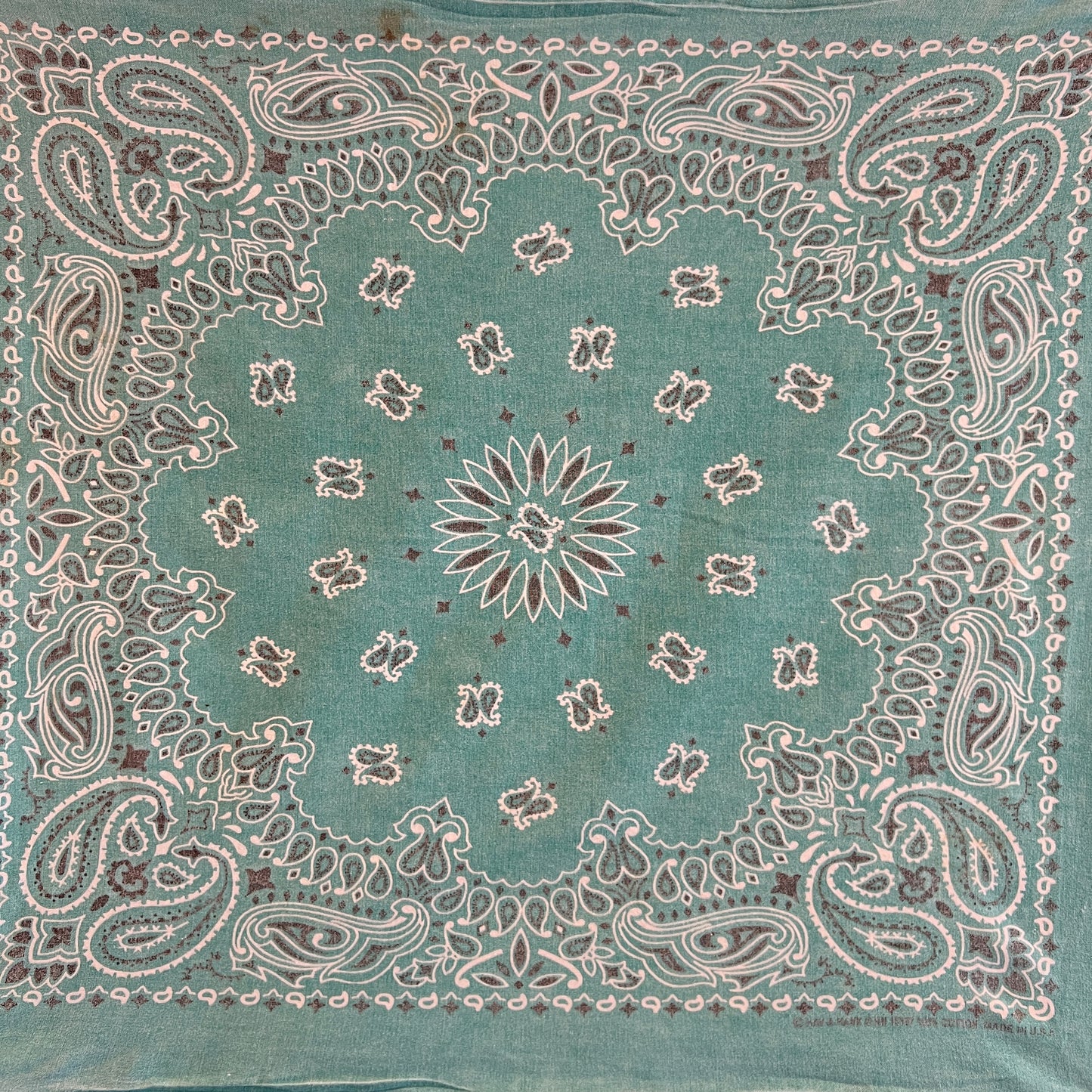 HAV-A-HANK Faded Turquoise Color Bandana with Paisley Pattern Print