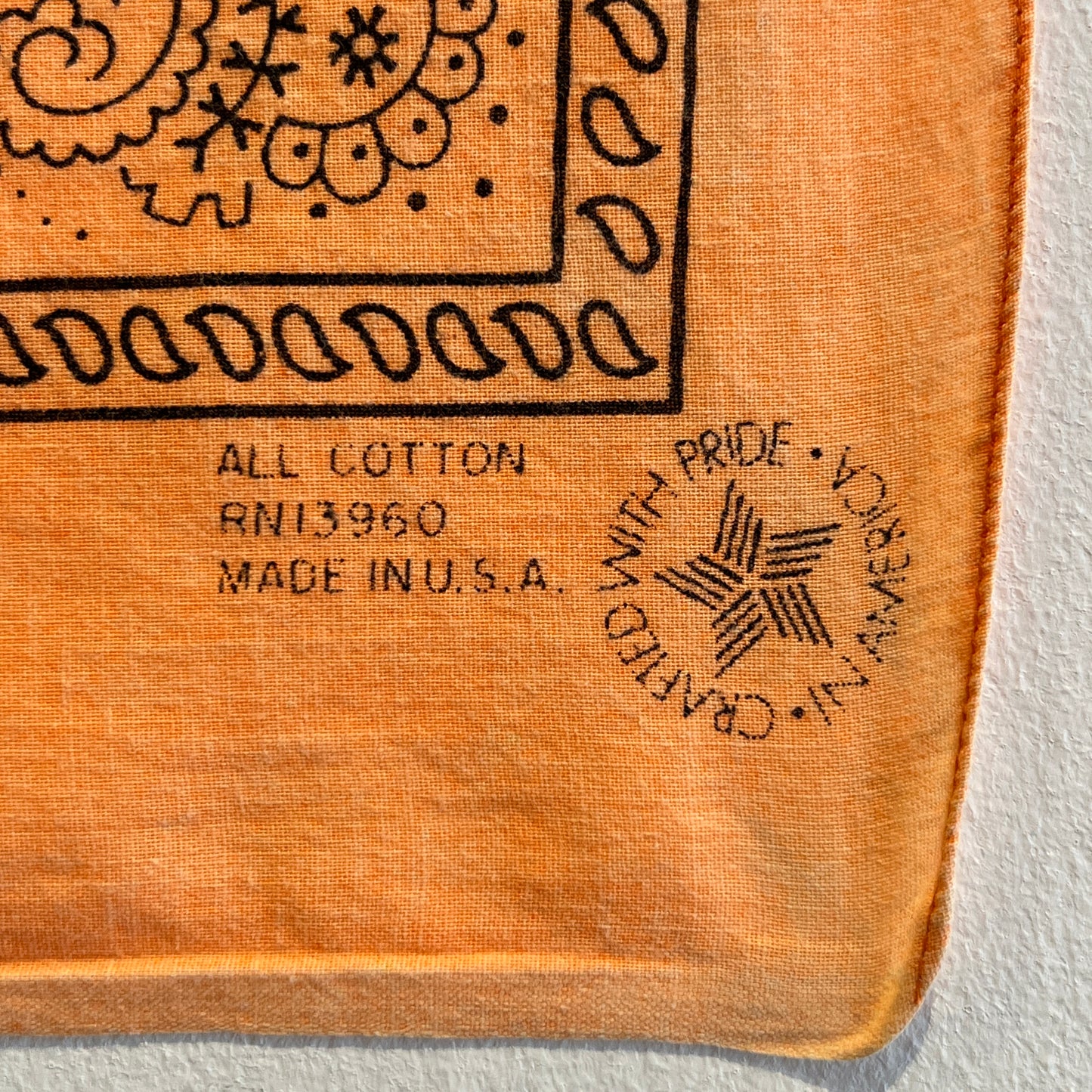 1984s ~ Early 1990s Faded Orange Color Bandana with Paisley Pattern Print