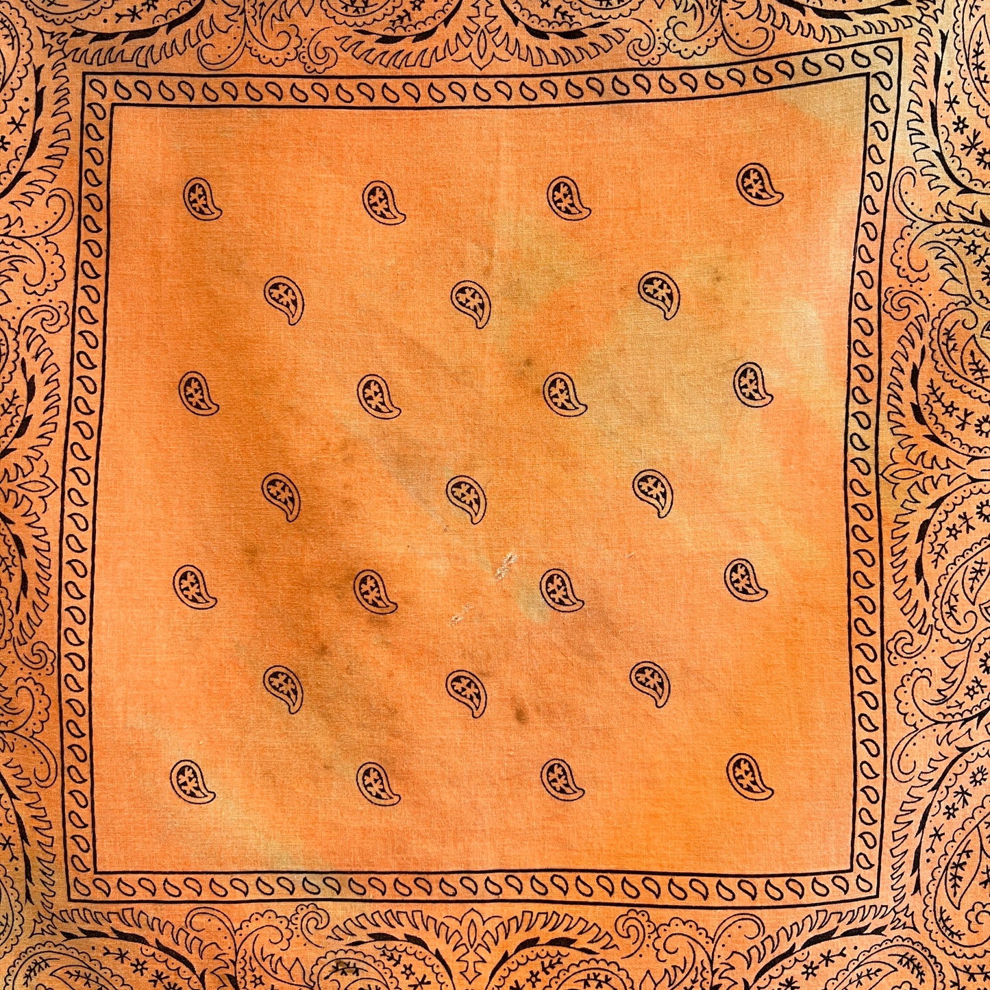 1984s ~ Early 1990s Faded Orange Color Bandana with Paisley Pattern Print