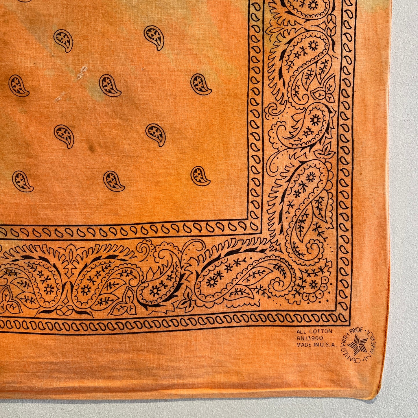 1984s ~ Early 1990s Faded Orange Color Bandana with Paisley Pattern Print