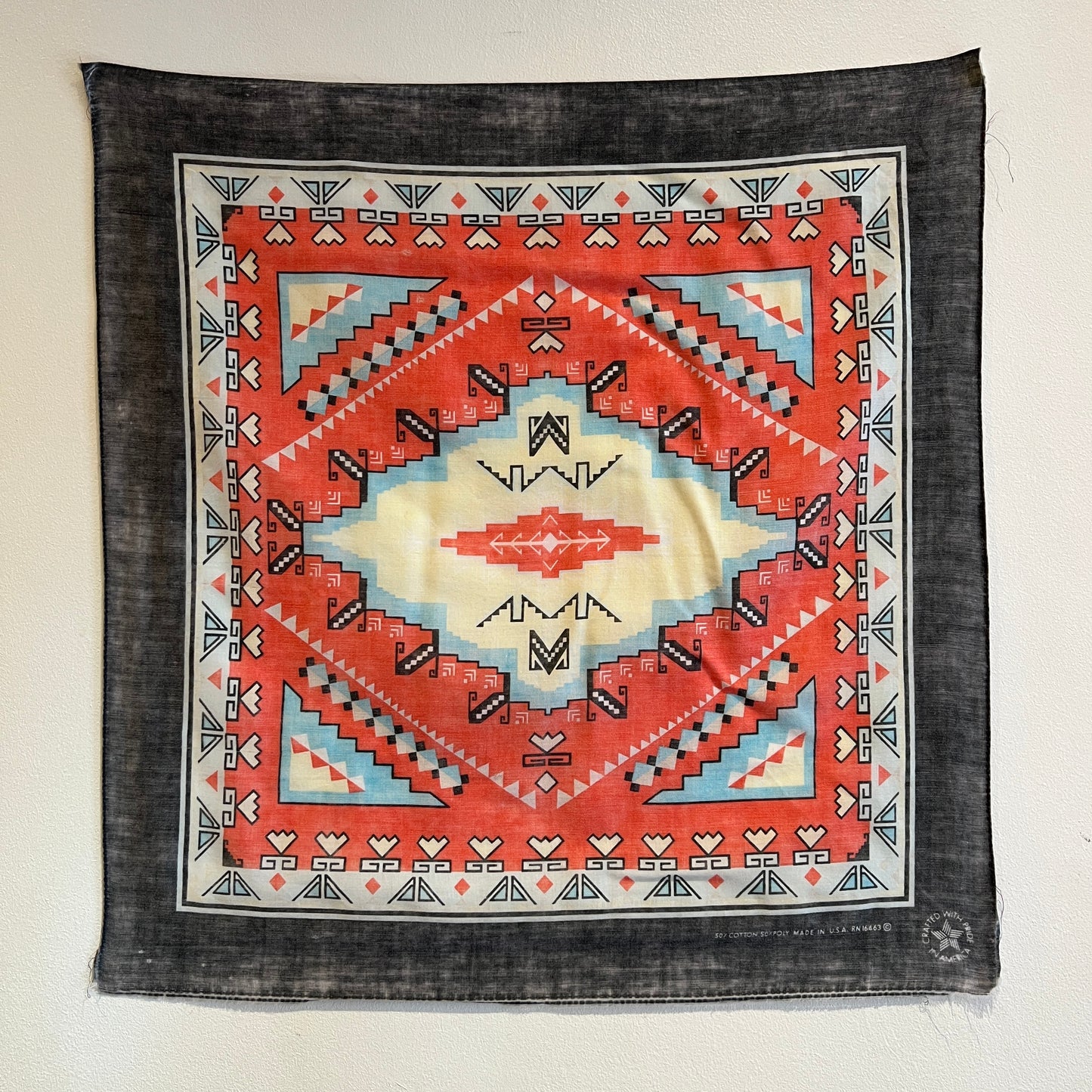 1984s ~ Early 1990s Faded Multi Color Bandana with Native American Pattern Print