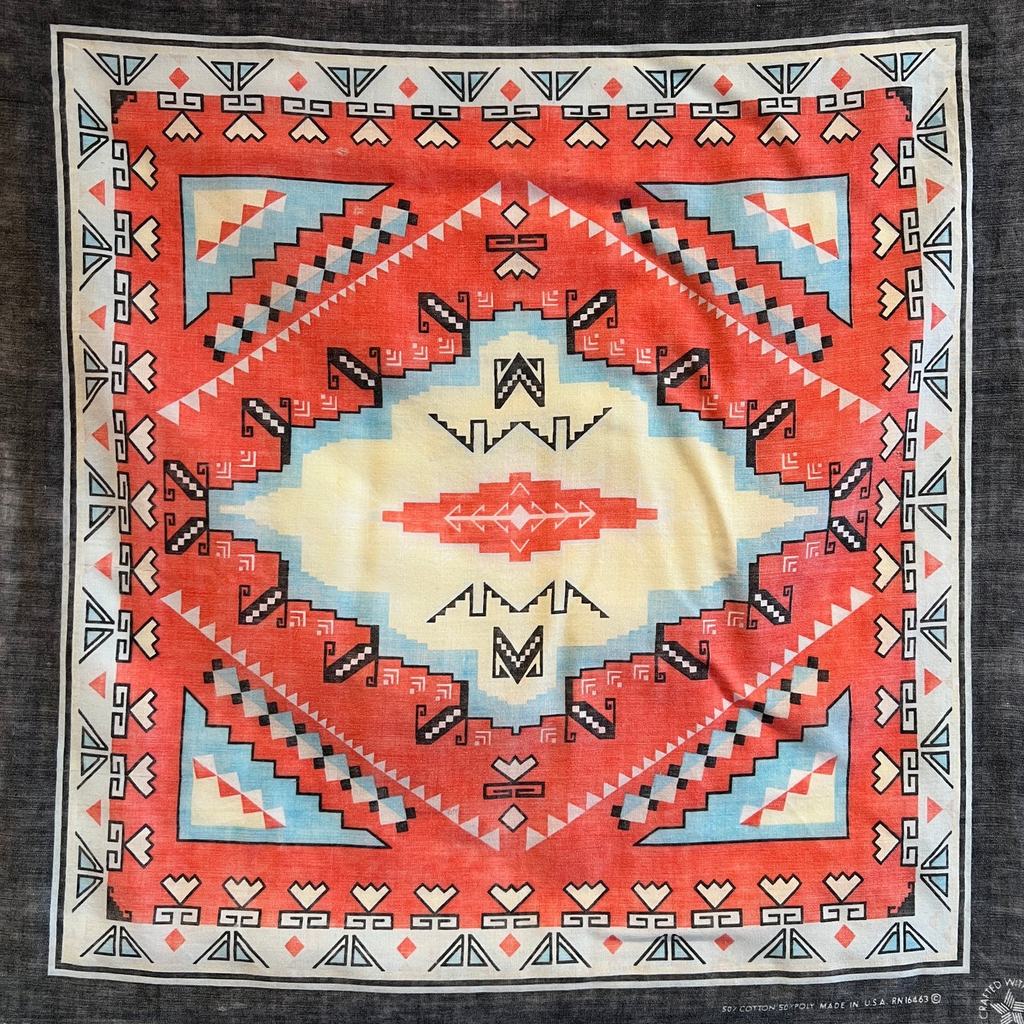 1984s ~ Early 1990s Faded Multi Color Bandana with Native American Pattern Print