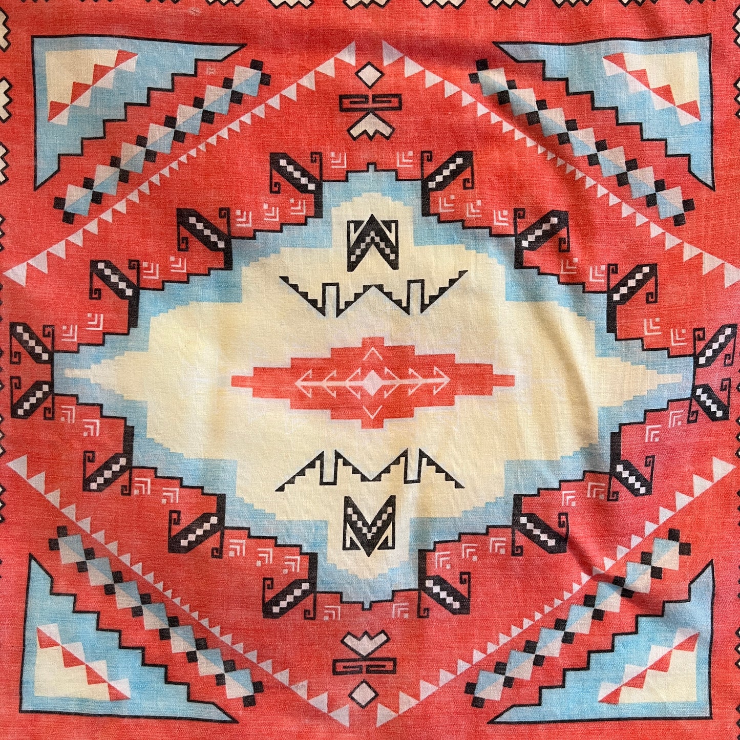 1984s ~ Early 1990s Faded Multi Color Bandana with Native American Pattern Print