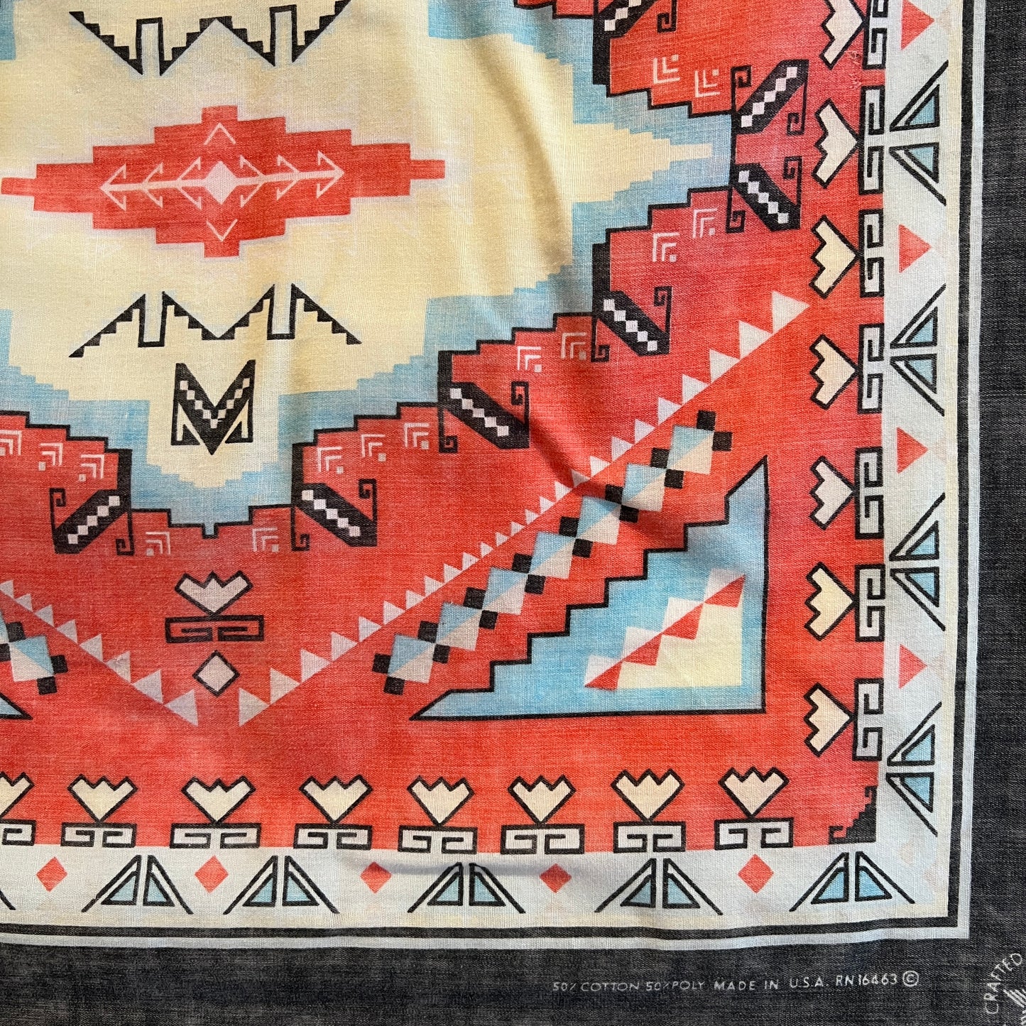 1984s ~ Early 1990s Faded Multi Color Bandana with Native American Pattern Print