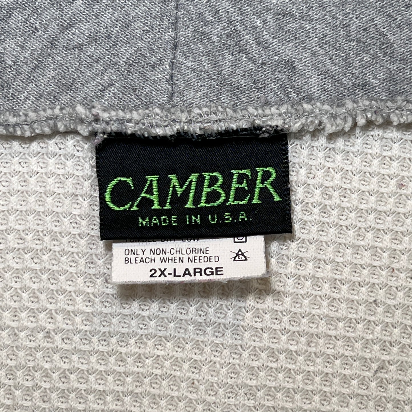 1990s Camber Medium Heather Grey Waffle Thermal Lined Hoodie Super Boxy Sweatshirt with Port Jeff Vrestling Print