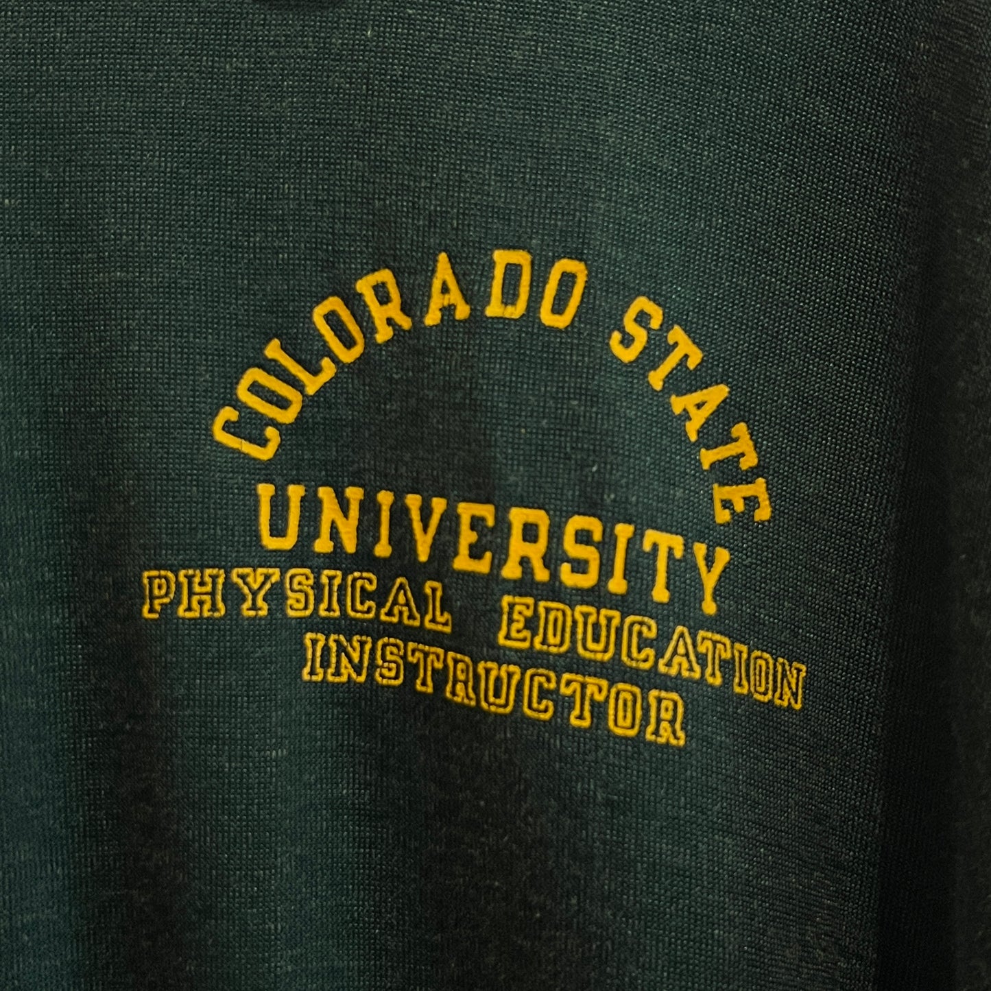 1967s ~ 1971s Champion Half-zip Green and Yellow T-Shirt with Colorado State University P.E.I. Print