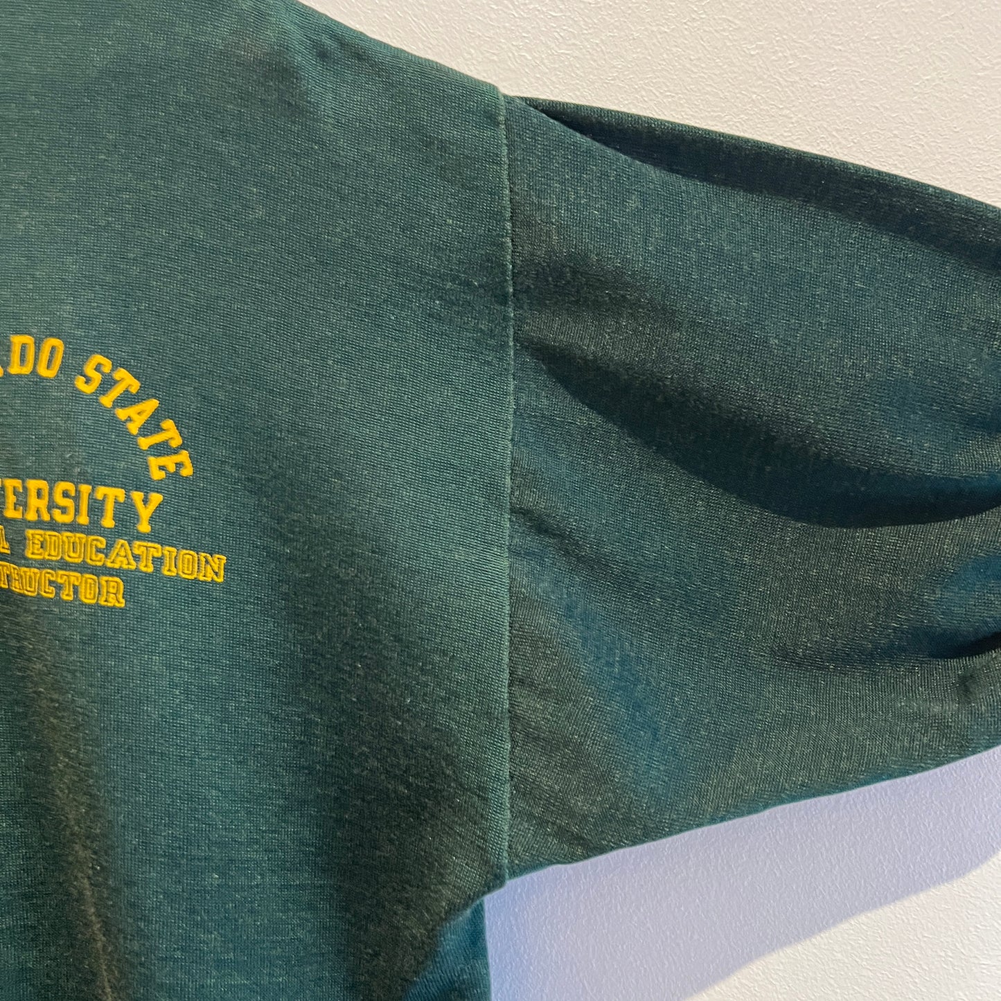 1967s ~ 1971s Champion Half-zip Green and Yellow T-Shirt with Colorado State University P.E.I. Print