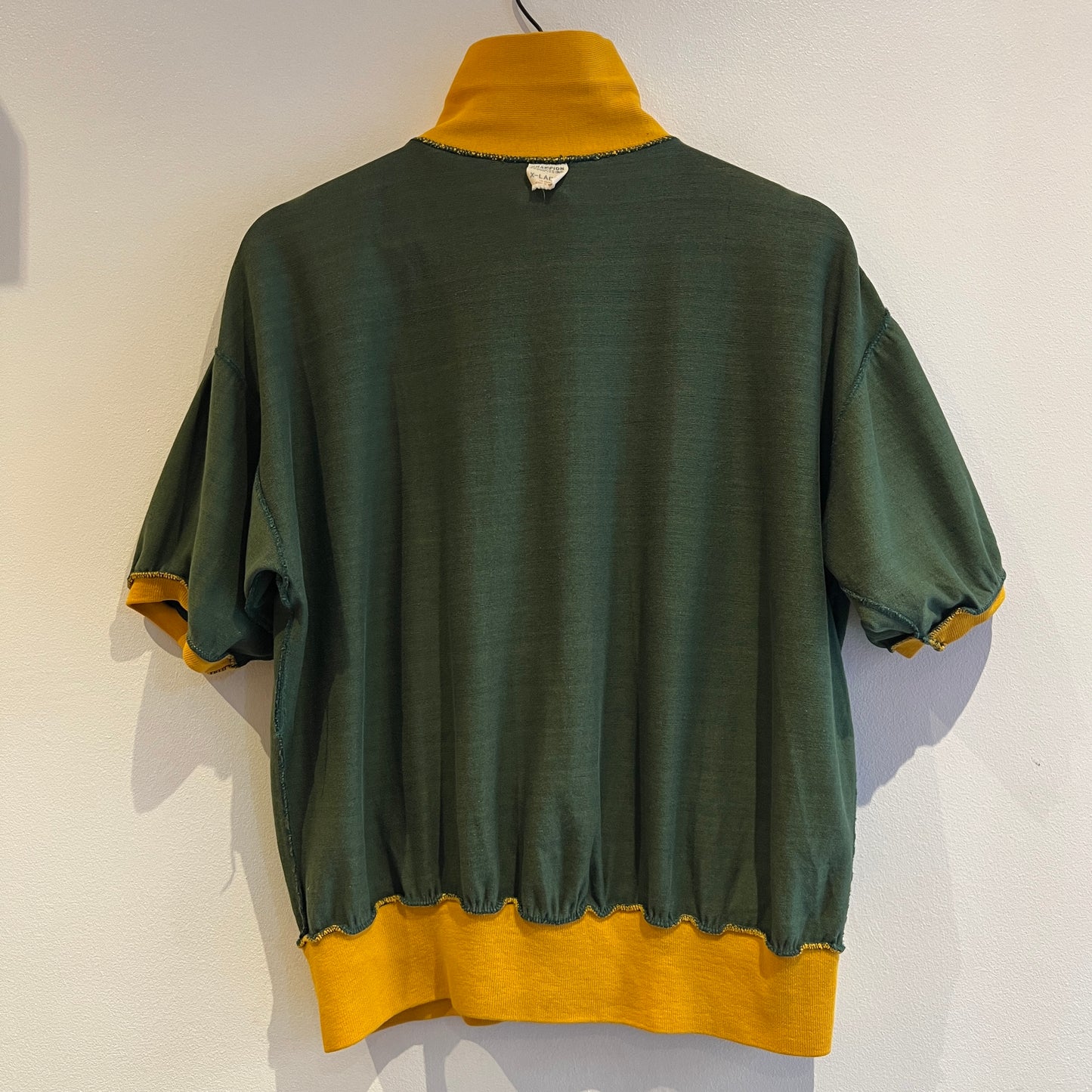 1967s ~ 1971s Champion Half-zip Green and Yellow T-Shirt with Colorado State University P.E.I. Print