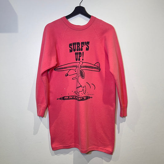 1967s Mayo Spruce Snoopy Pink Sweatshirt Dress with Surf's Up! Print