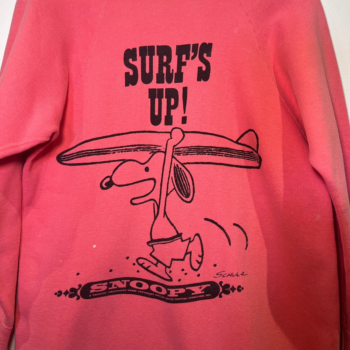 1967s Mayo Spruce Snoopy Pink Sweatshirt Dress with Surf's Up! Print