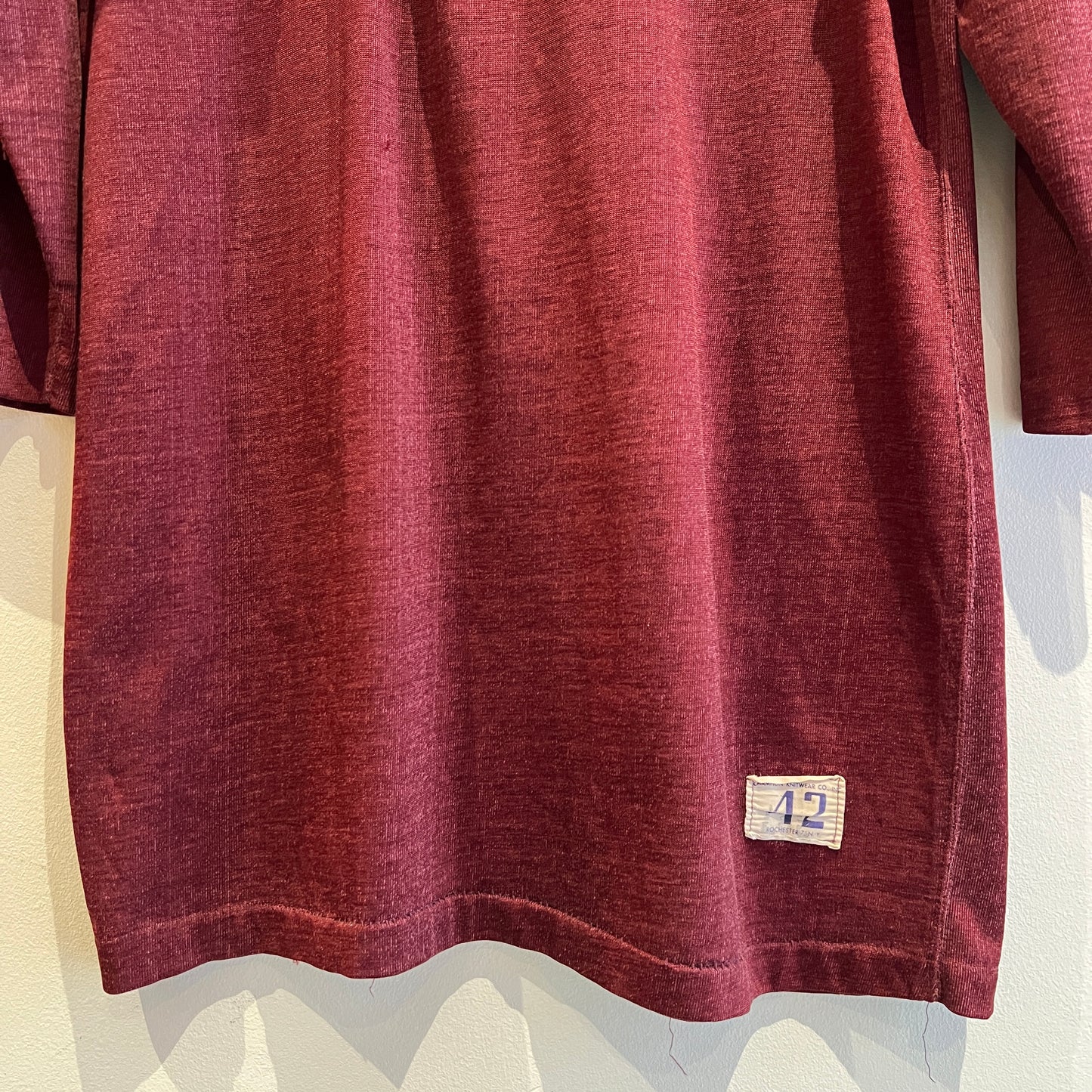 1950s Champion 3/4 Sleeve Football Burgundy Color T-Shirt with 73 Number Patches